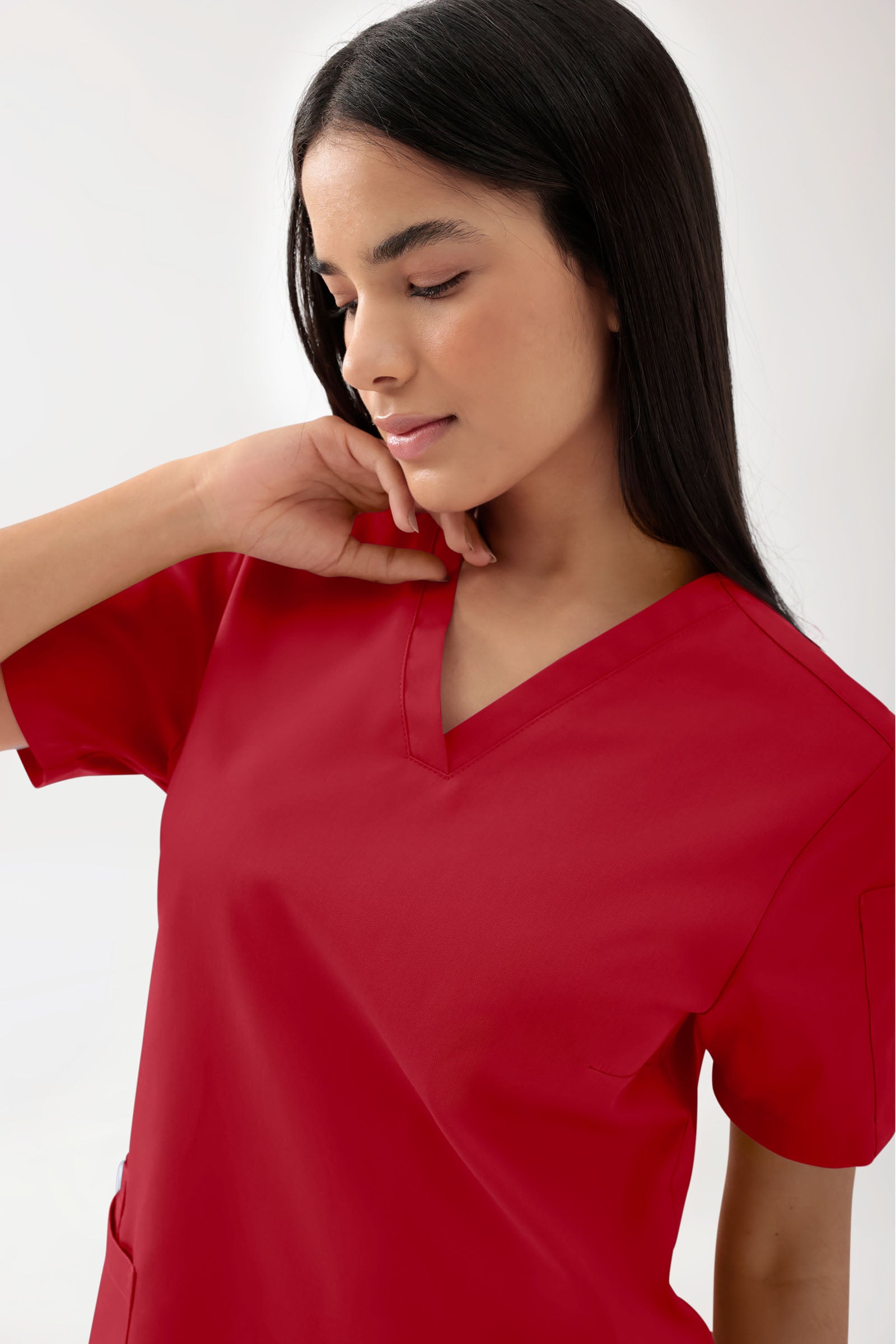 GREEN Stretch Schlupfkasack Damen - V-Ausschnitt rot