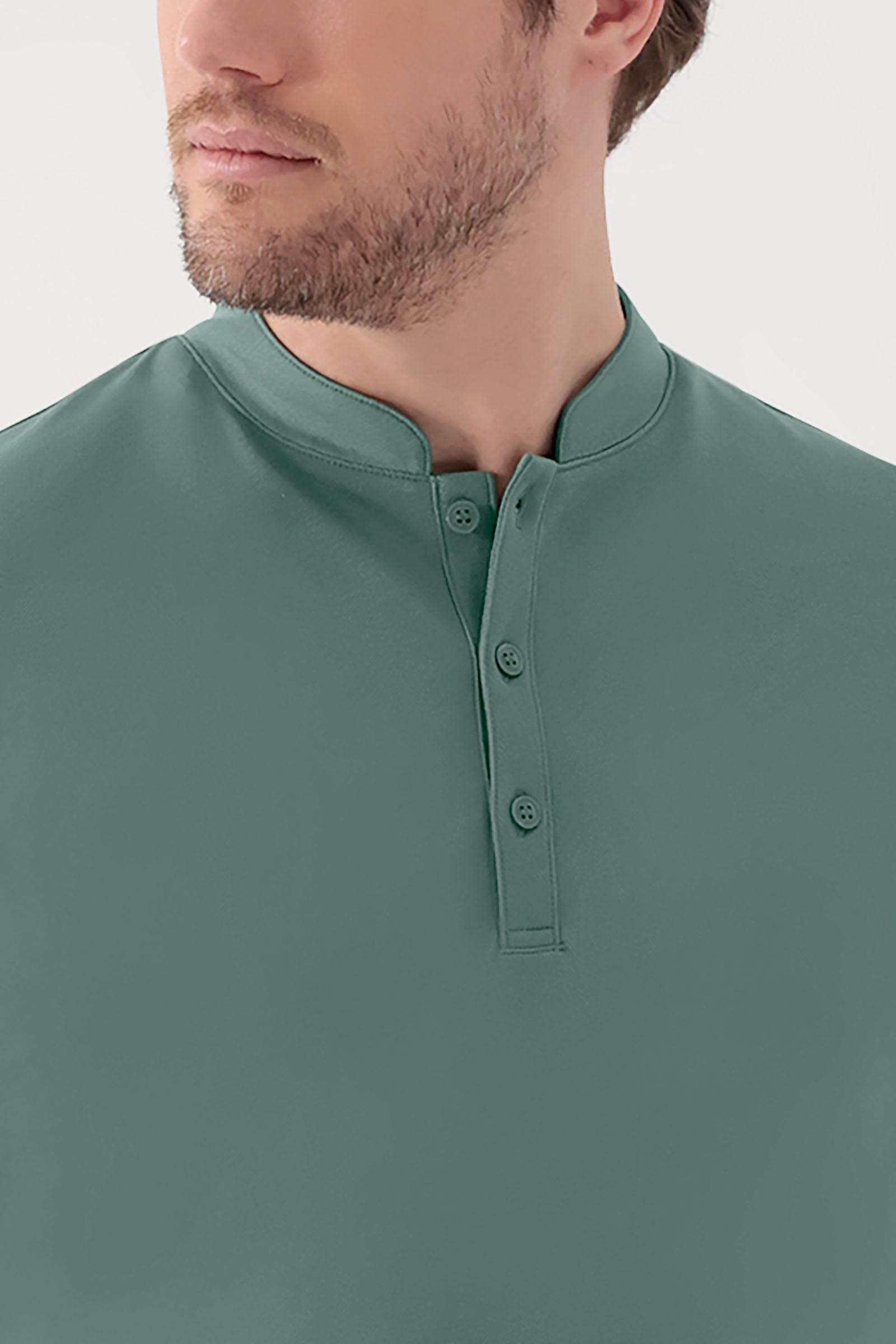 COMFY FLEX Stretch Shirt Herren - Stehkragen dunkelgrün