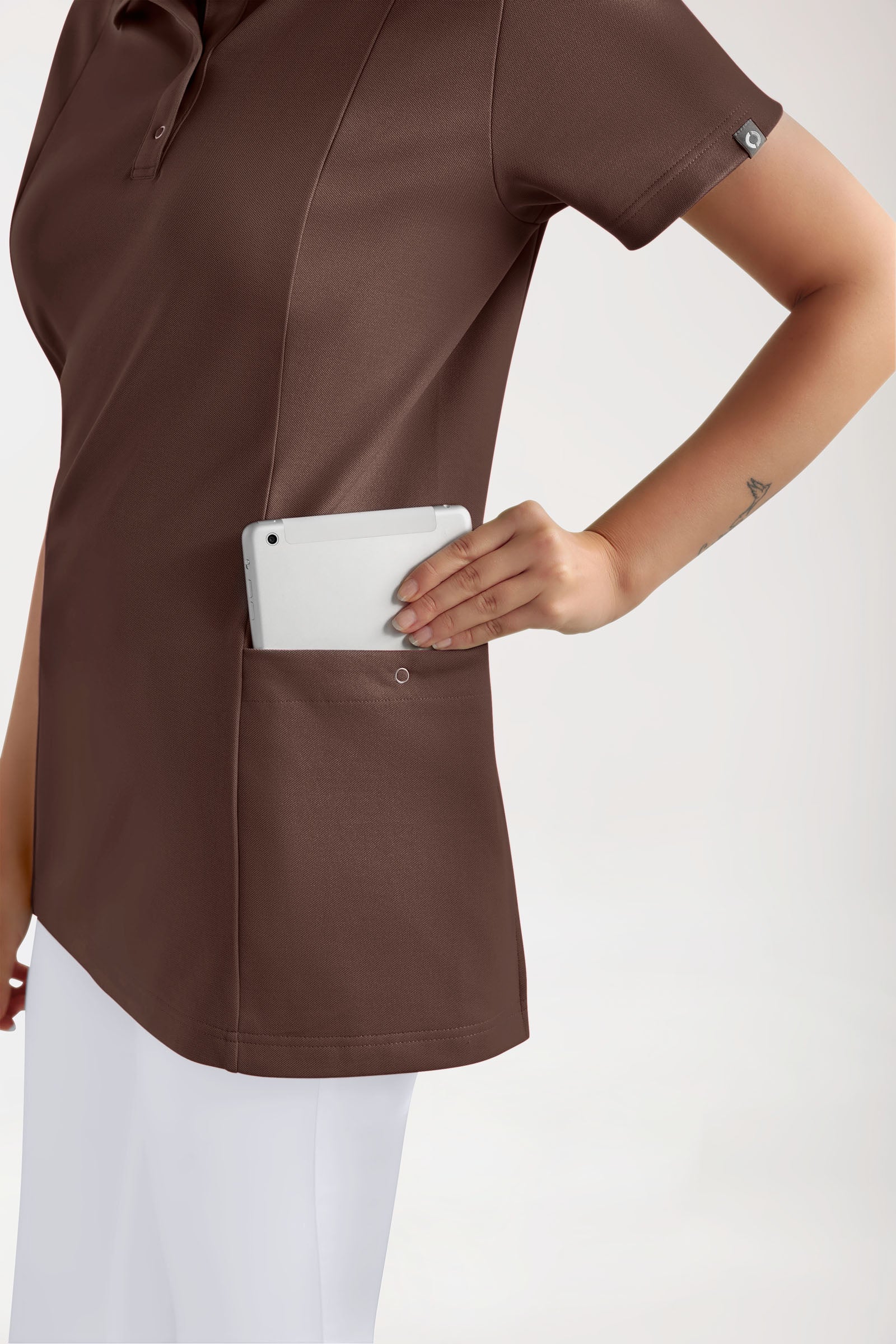 COMFY FLEX Stretch Schlupfkasack Damen - Polokragen coffee