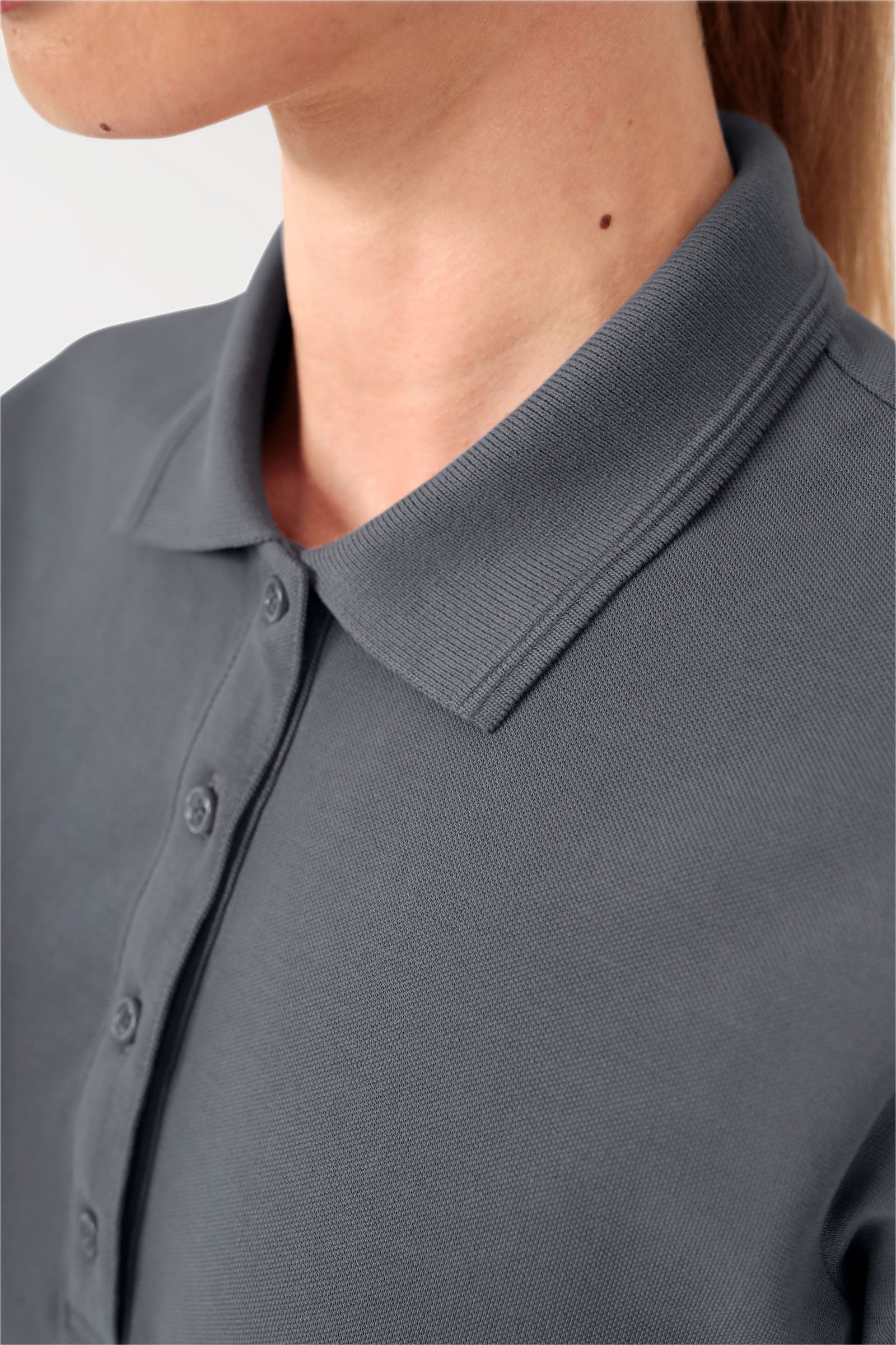 COMFY FLEX Stretch Shirt Damen - Polokragen steingrau