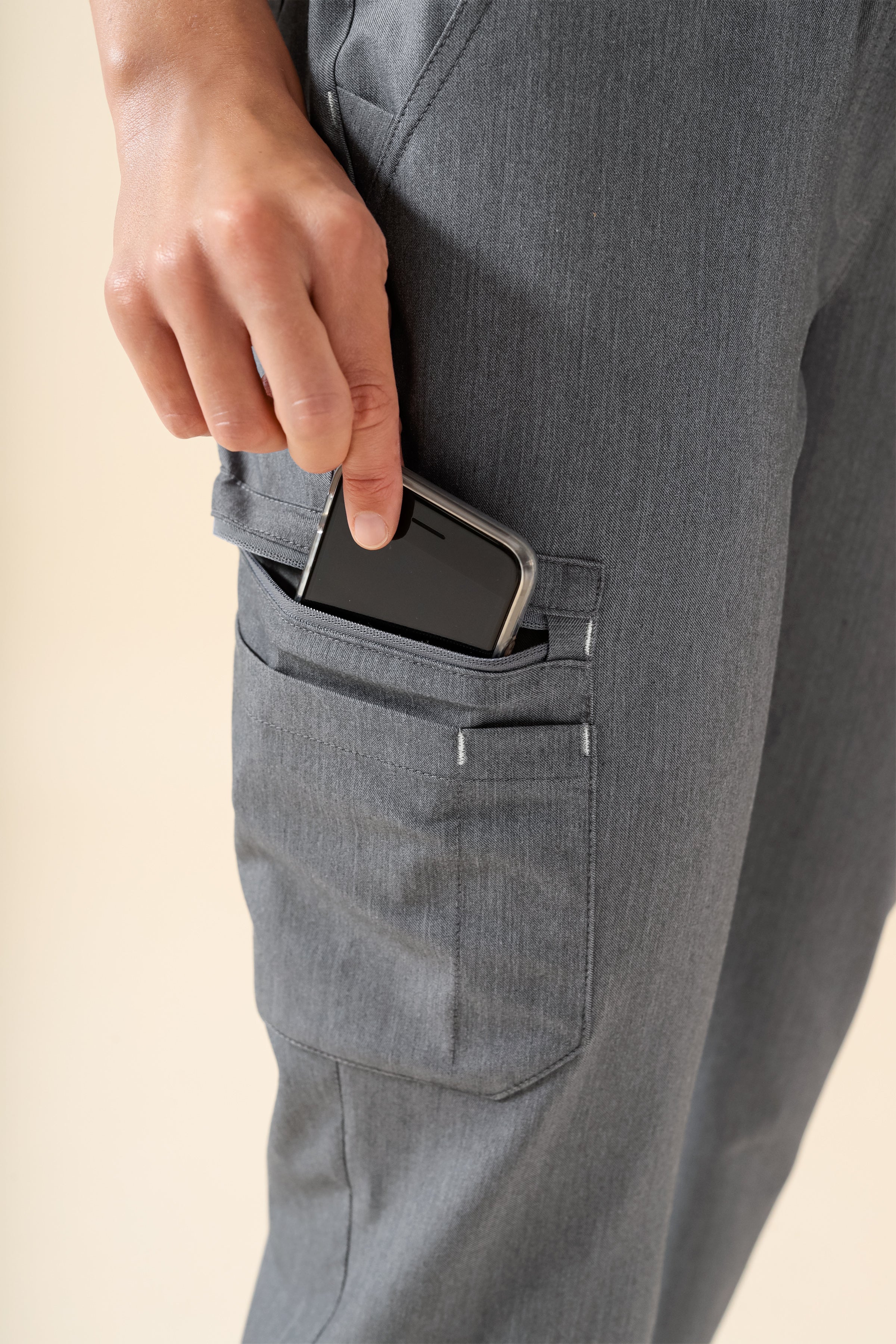 KAERE Hose Herren - gerader Saum Kurzgr. mit Beintaschen grau melange