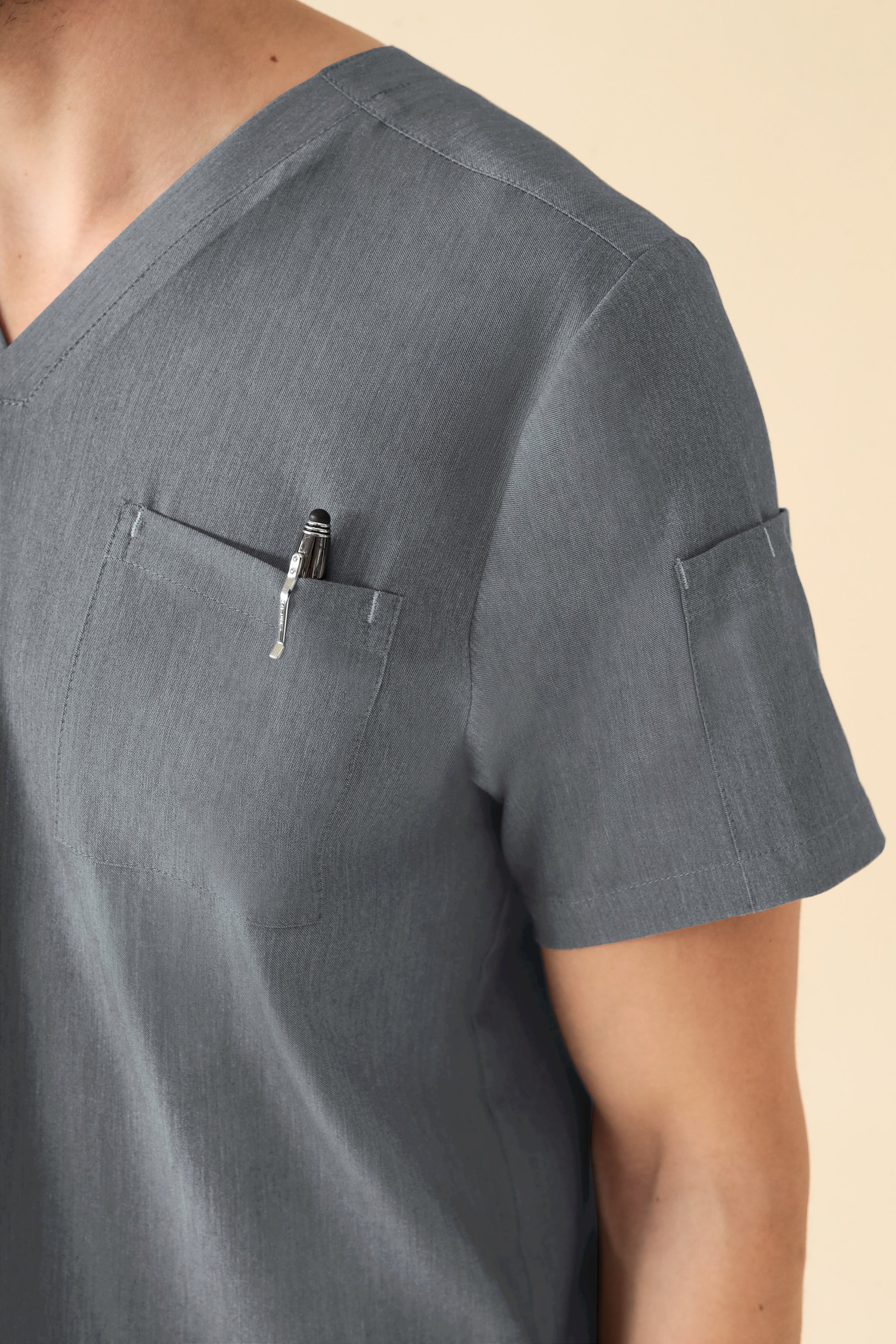 KAERE Schlupfkasack Herren - V-Ausschnitt grau melange