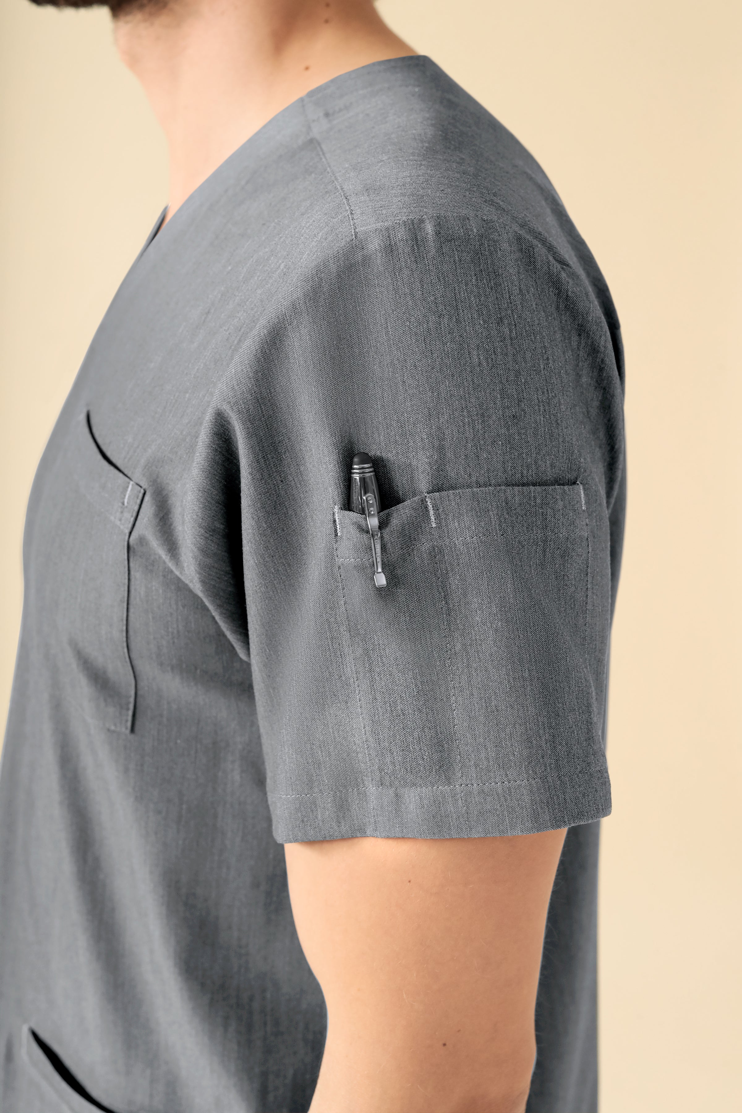 KAERE Schlupfkasack Herren - V-Ausschnitt grau melange