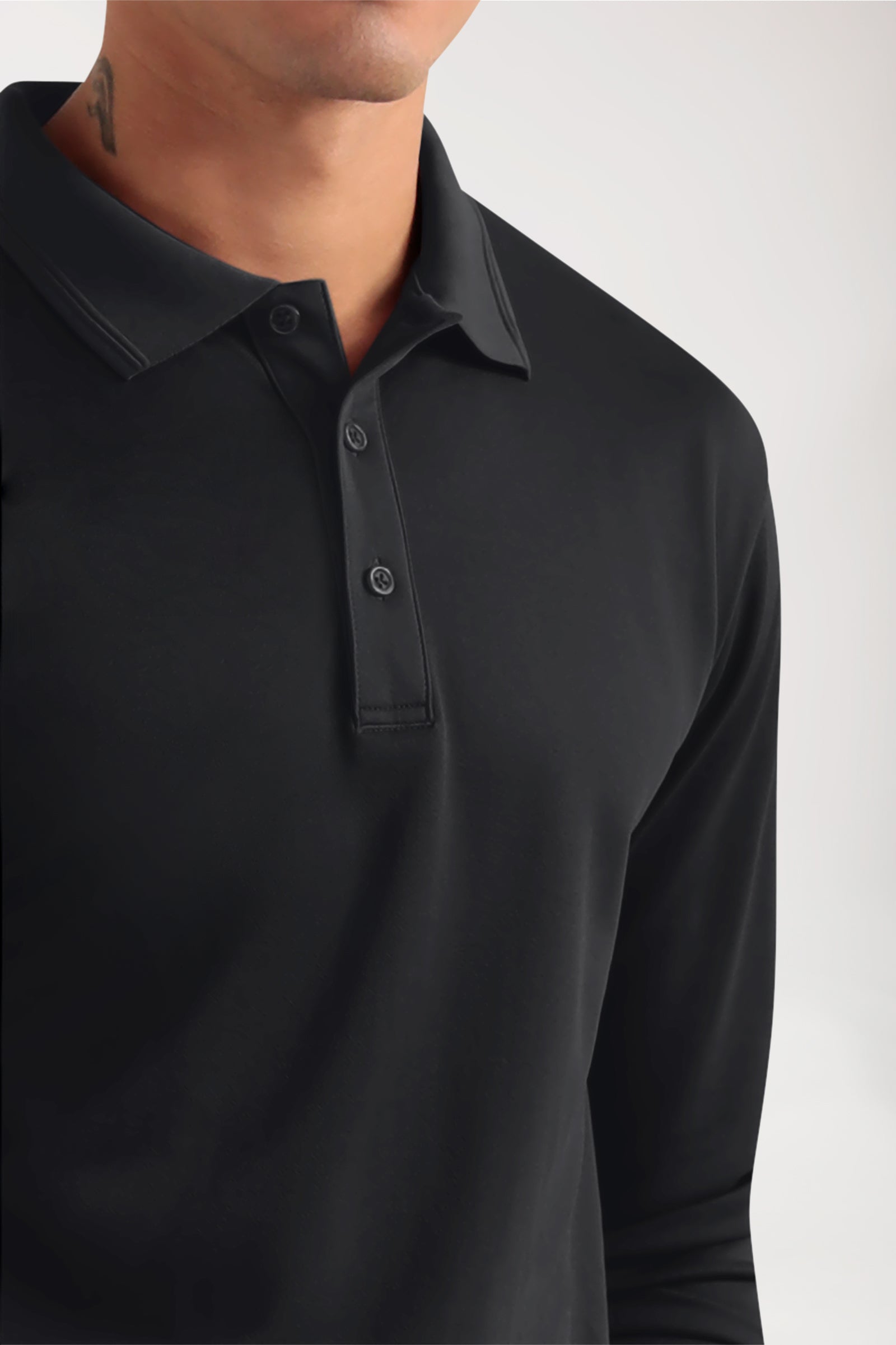 COMFY FLEX Stretch Longsleeve Herren - Polokragen schwarz