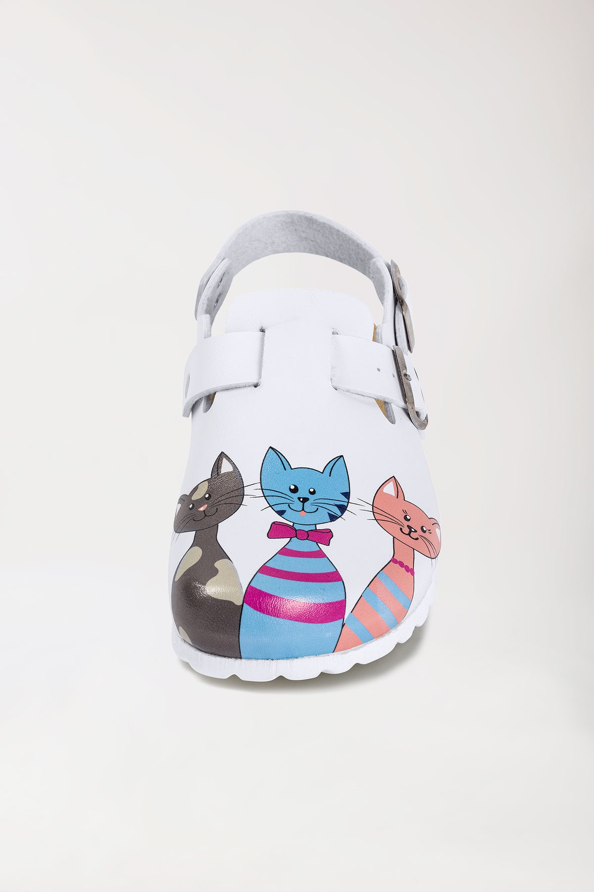 Damen Clog weiß/pfirsichrosa/blau