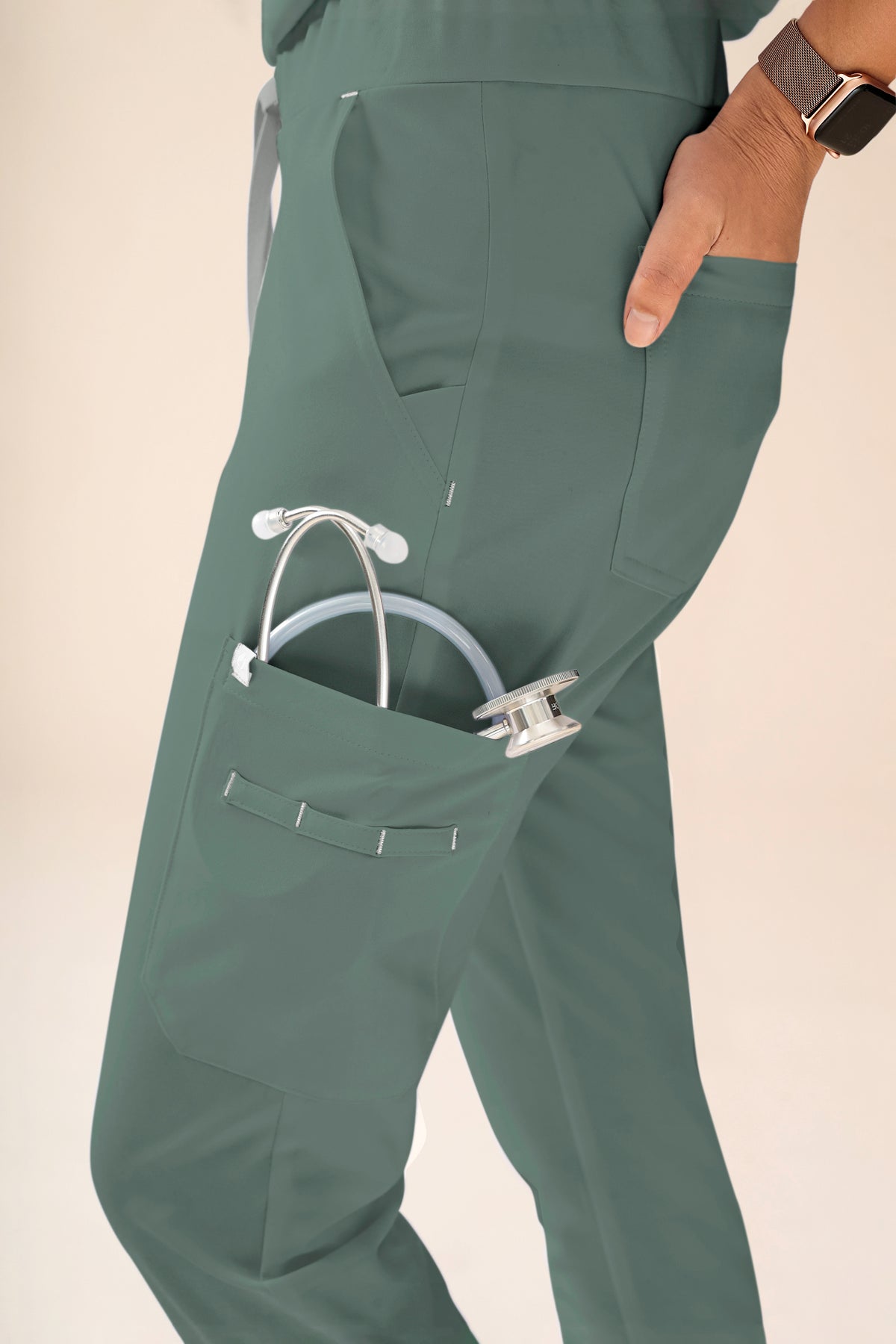 KAERE Hose Damen - gerader Saum mit Beintaschen dunkelgrün