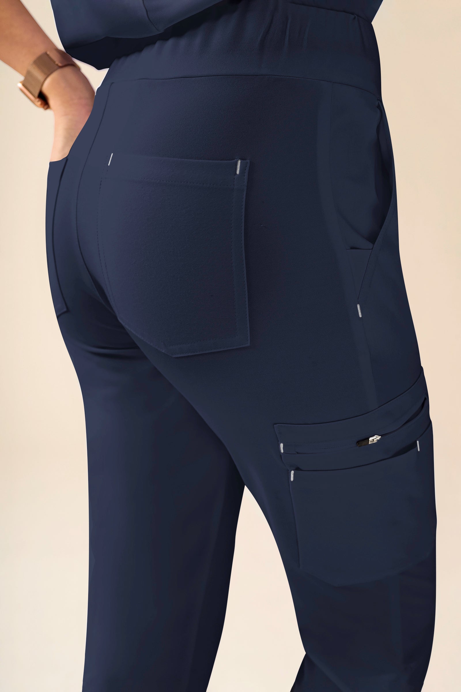 KAERE Hose Damen - Saumbündchen mit Beintaschen navy