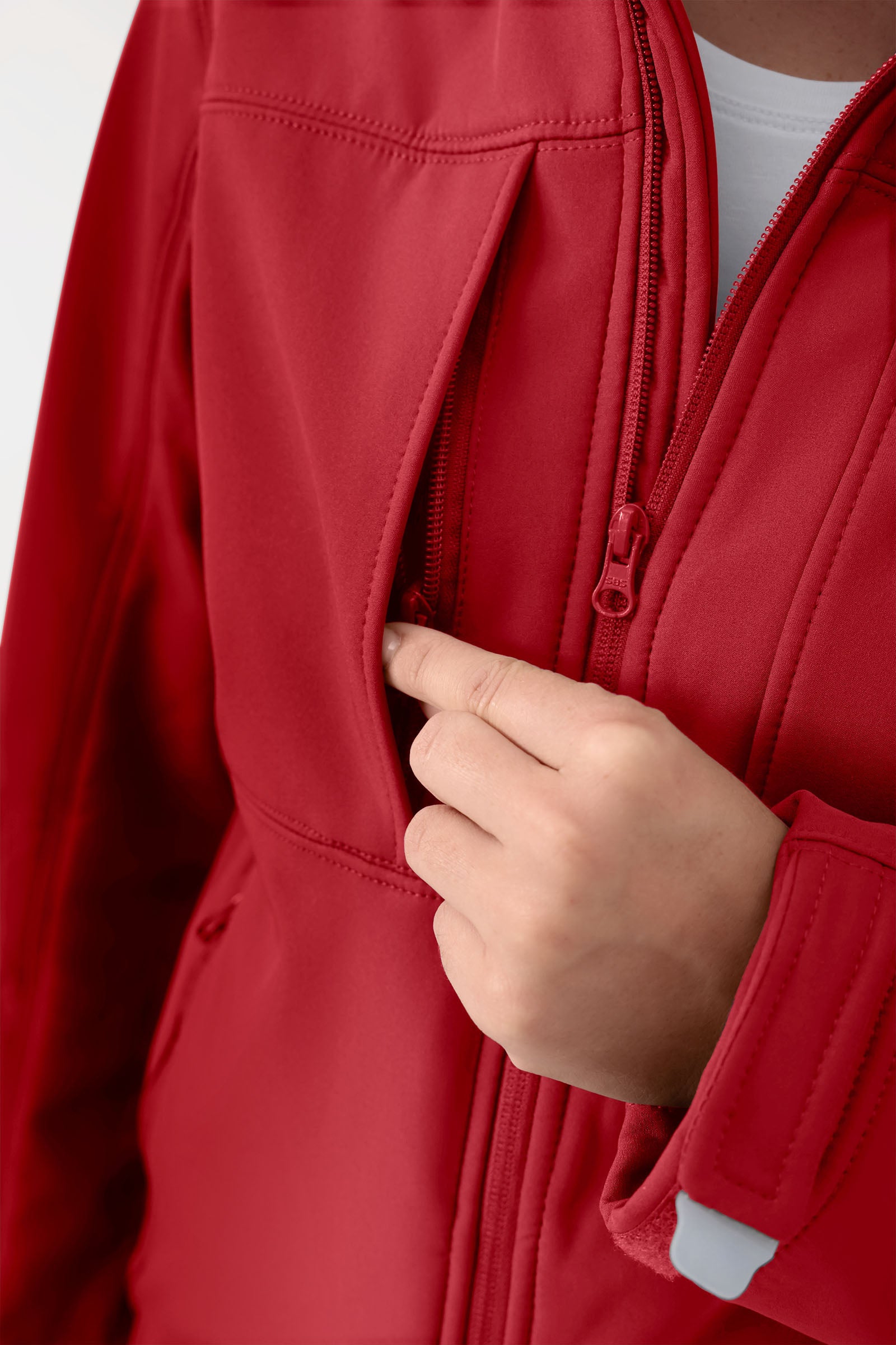 Softshell Jacke Unisex - abnehmbare Kapuze rot