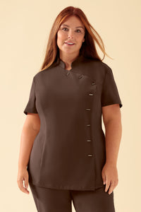 KAERE Kasack Damen - asymmetrische Knopfleiste coffee