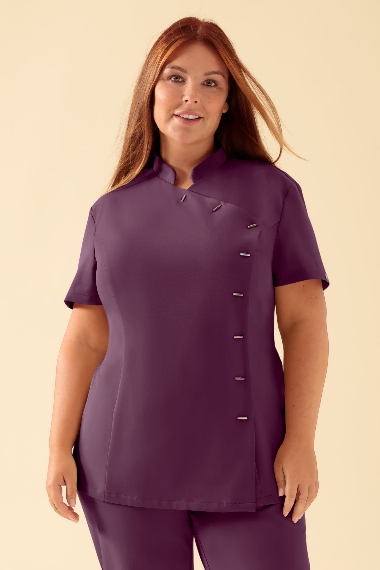 KAERE Kasack Damen - asymmetrische Knopfleiste pflaume