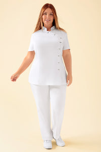 KAERE Kasack Damen - asymmetrische Knopfleiste weiß