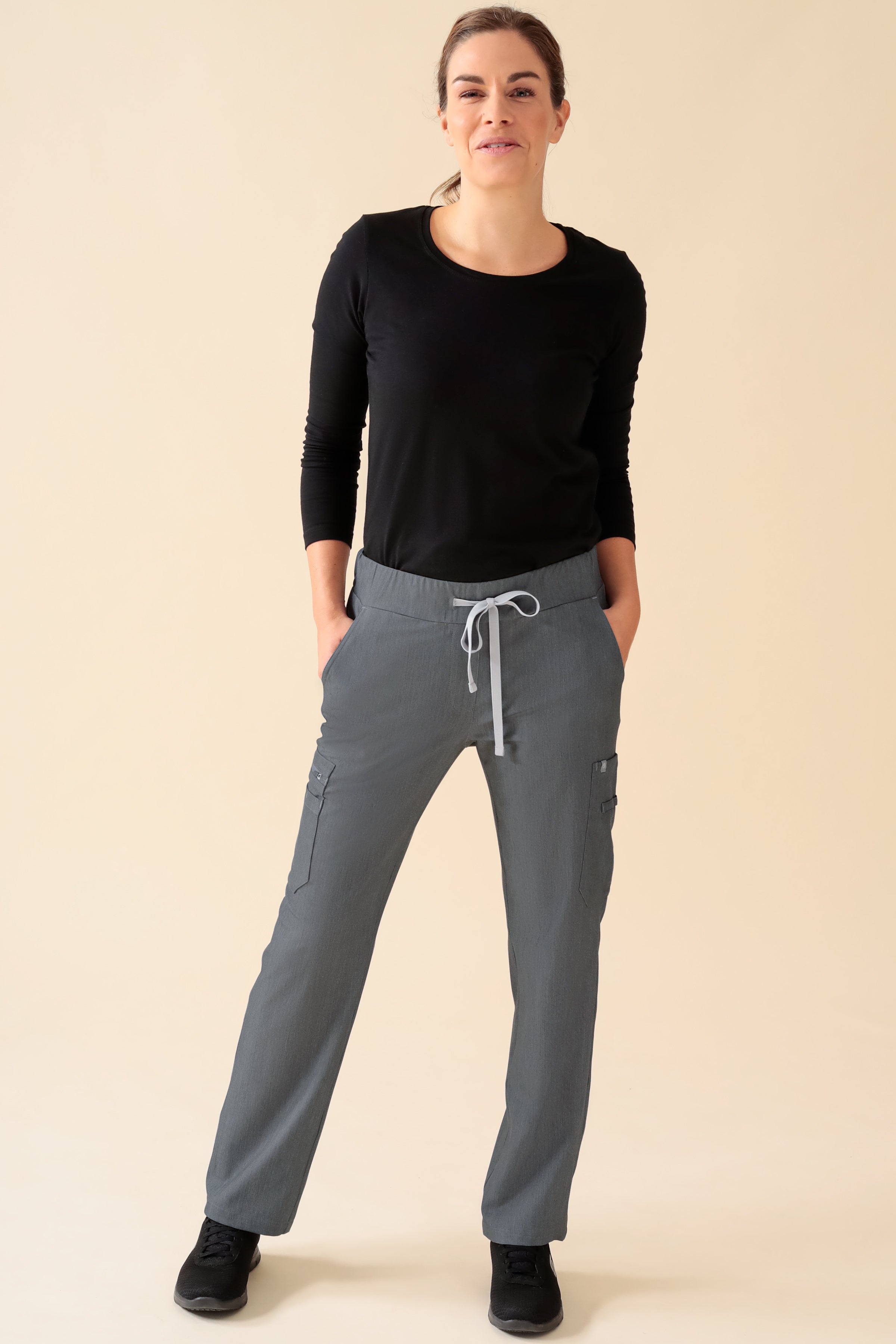 KAERE Hose Damen - gerader Saum Kurzgr. mit Beintaschen grau melange