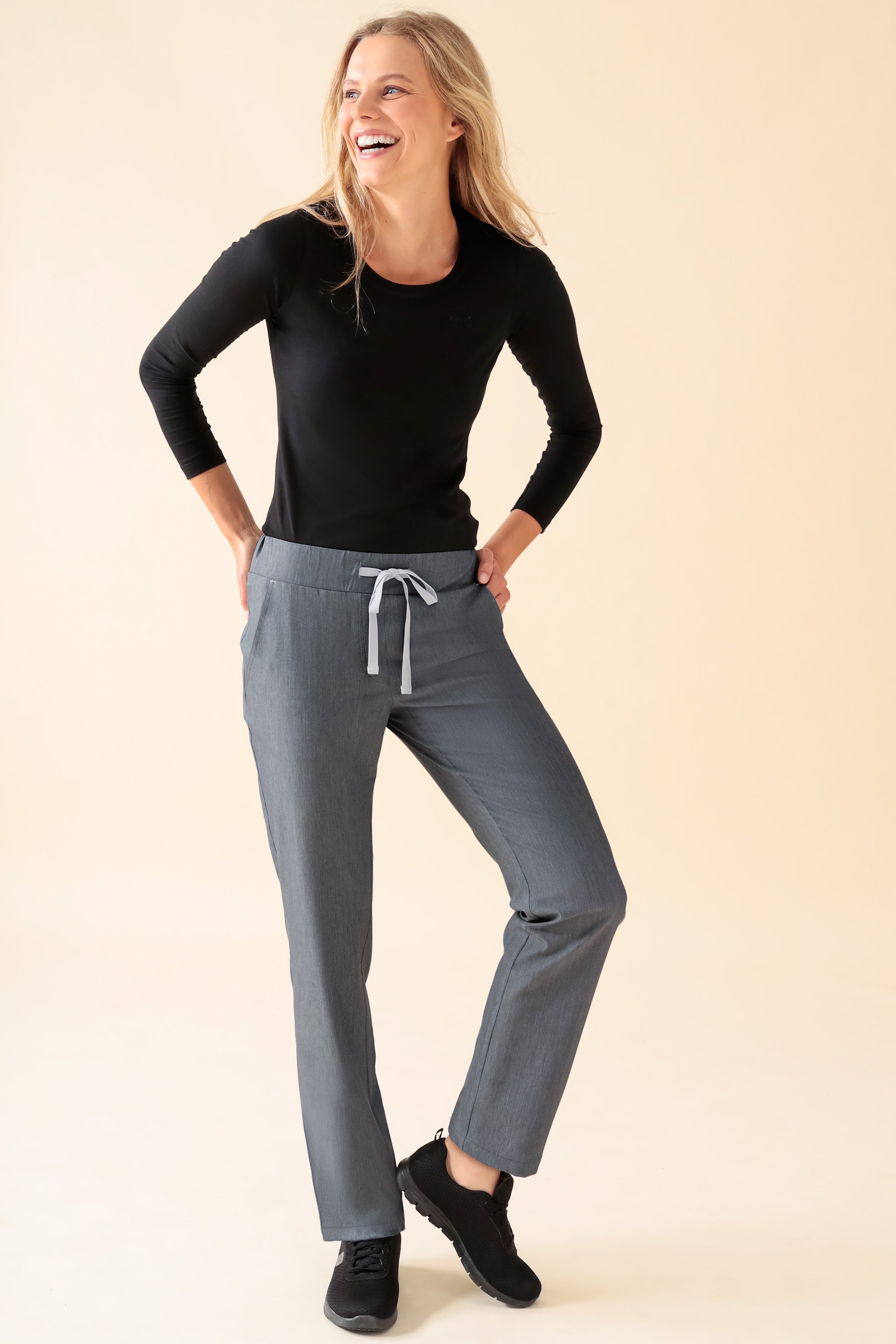 KAERE Hose Damen - gerader Saum ohne Beintaschen grau melange