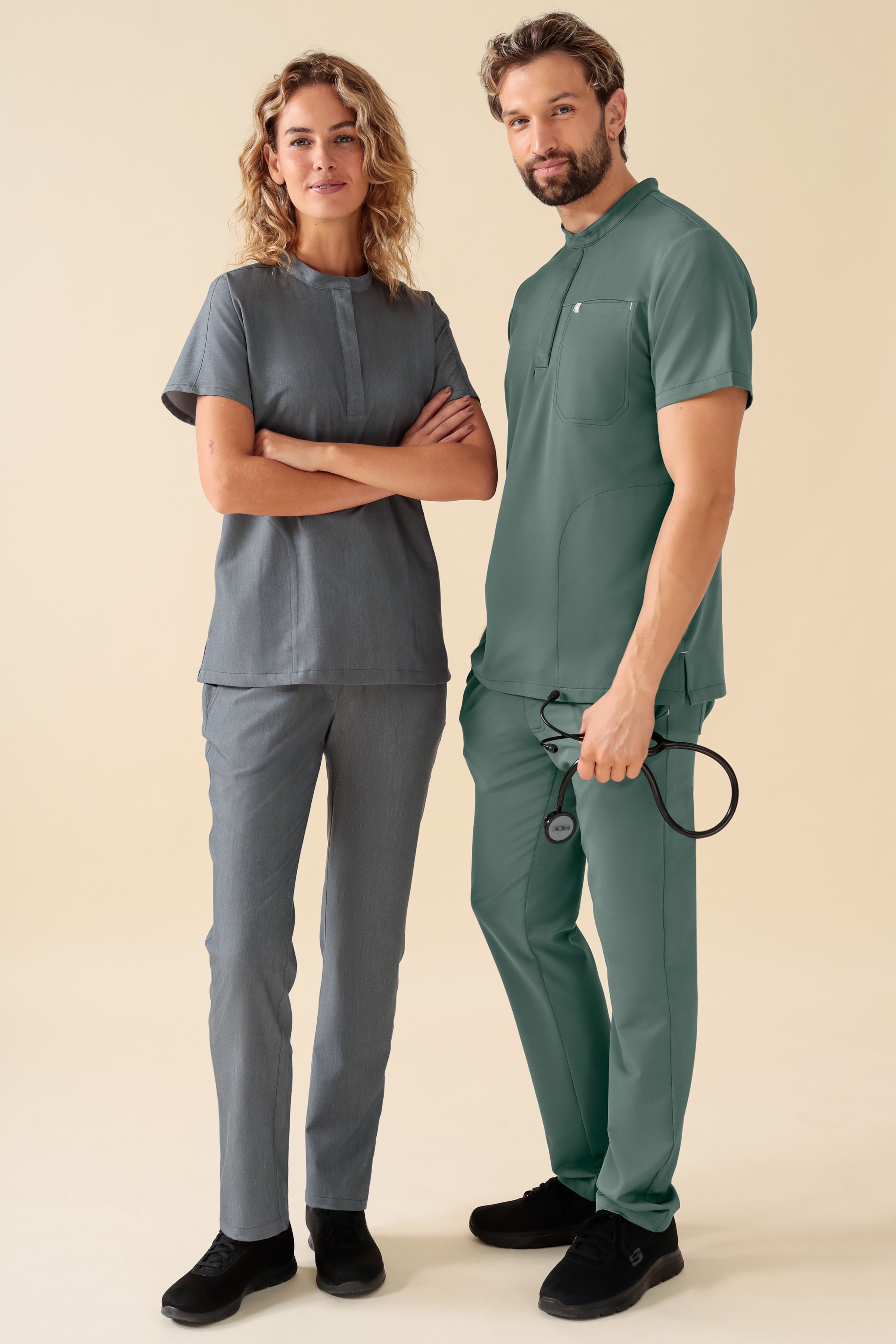 KAERE Hose Damen - gerader Saum ohne Beintaschen grau melange