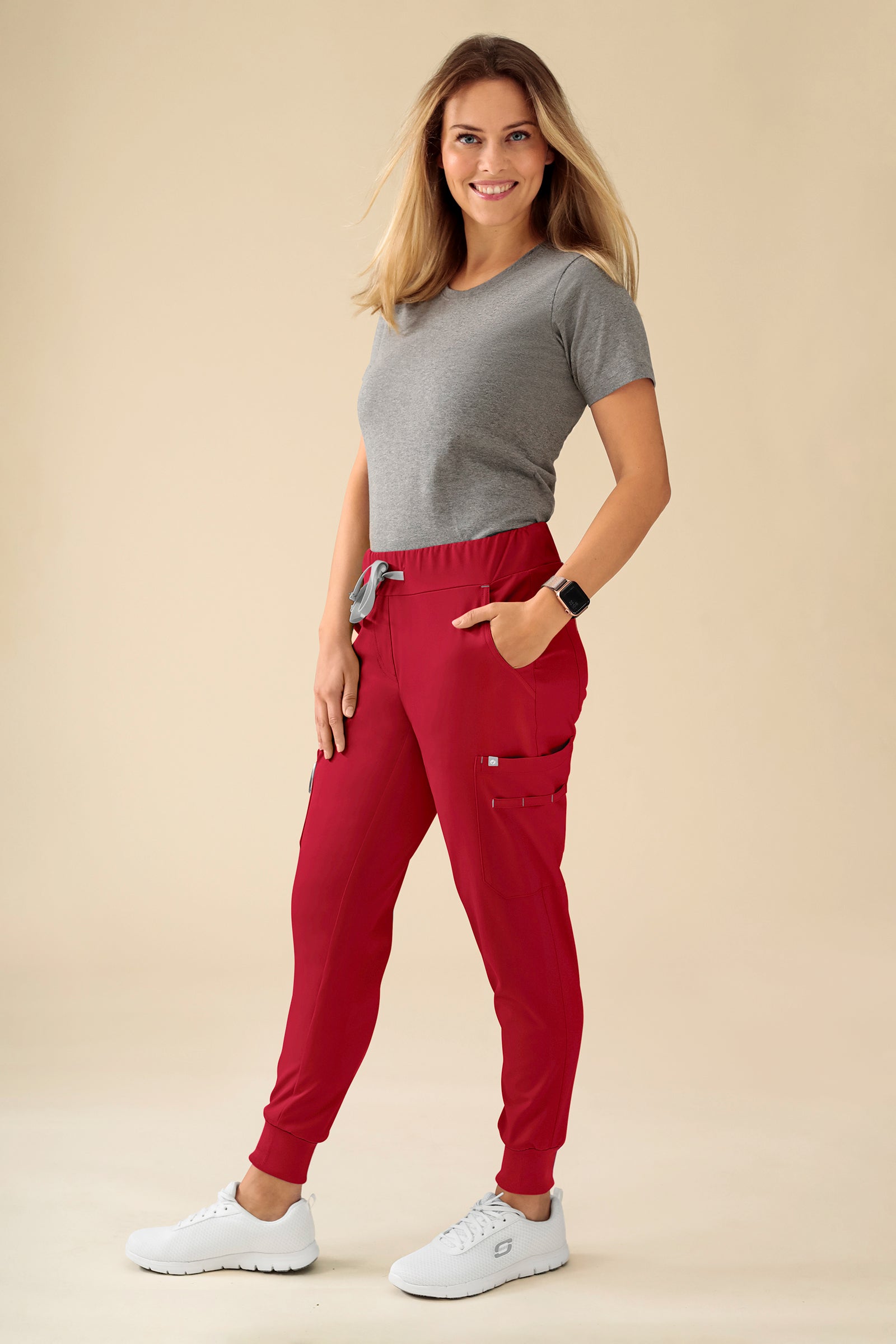 KAERE Hose Damen - Saumbündchen Kurzgr. mit Beintaschen rot