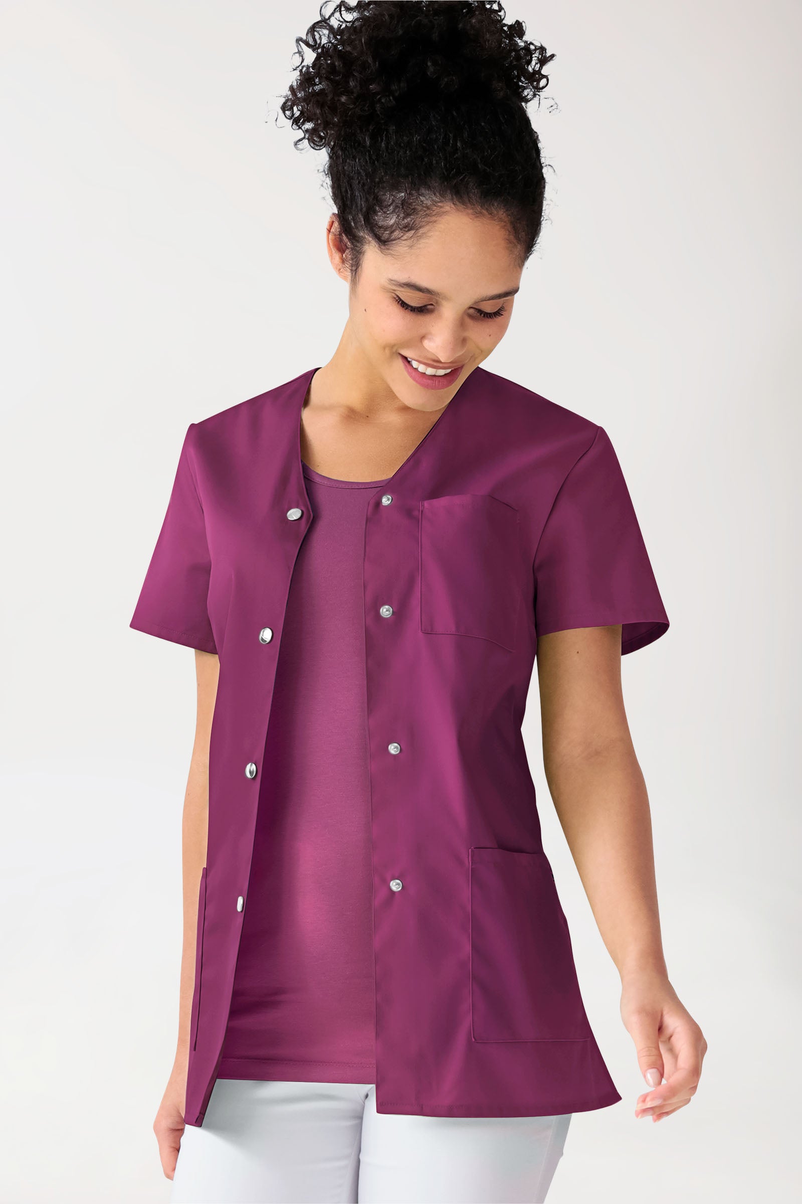 Beauty Kasack Damen - durchgeknöpft berry