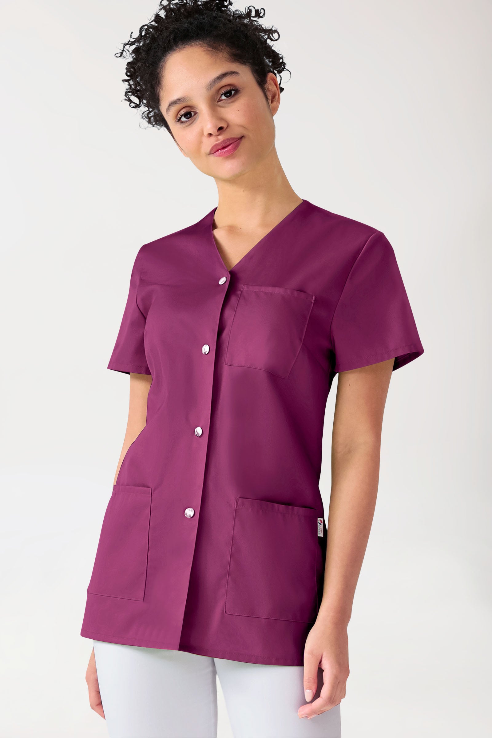 Beauty Kasack Damen - durchgeknöpft berry