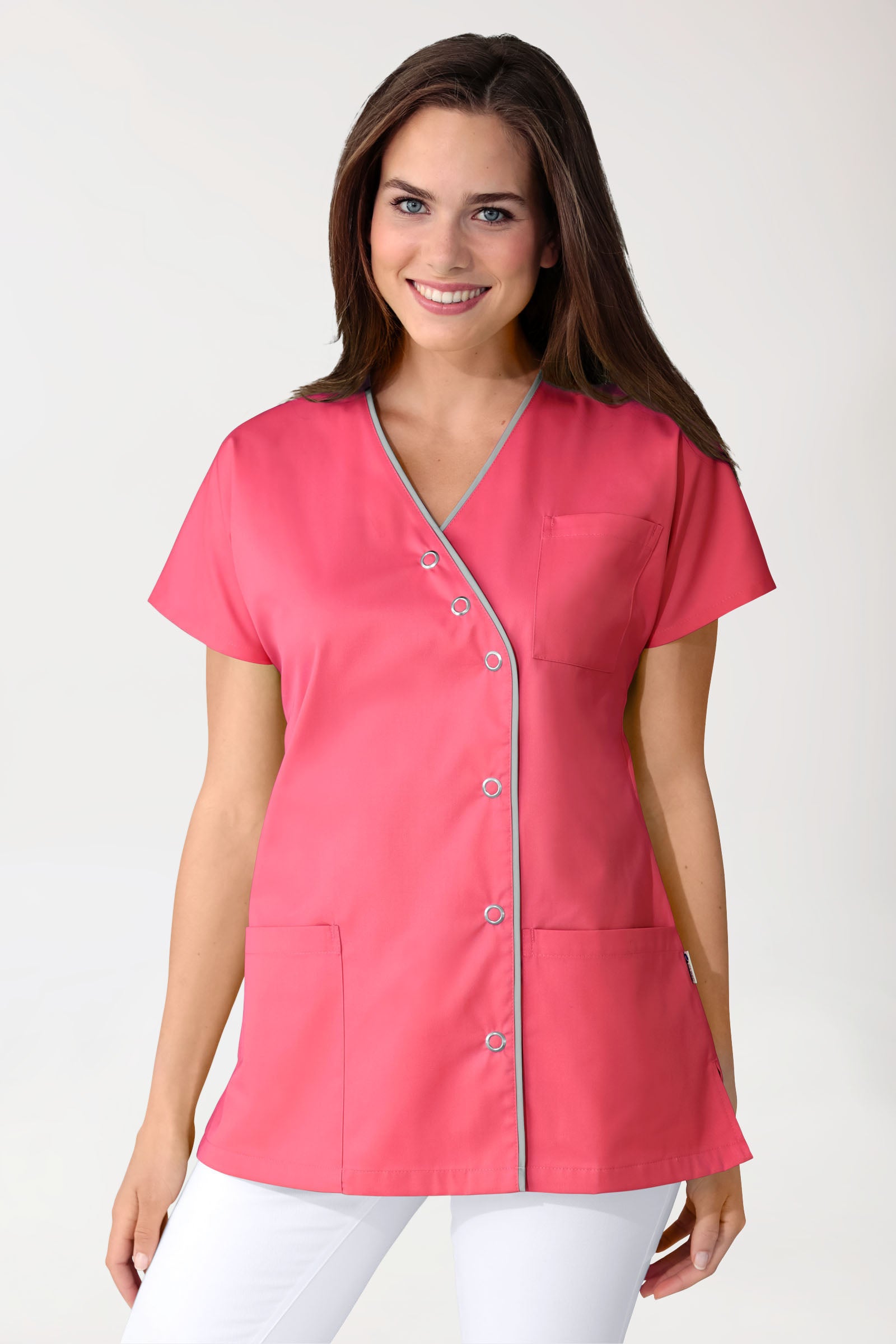 Beauty Kasack Damen - asymmetrische Druckknopfleiste lipstick/grau