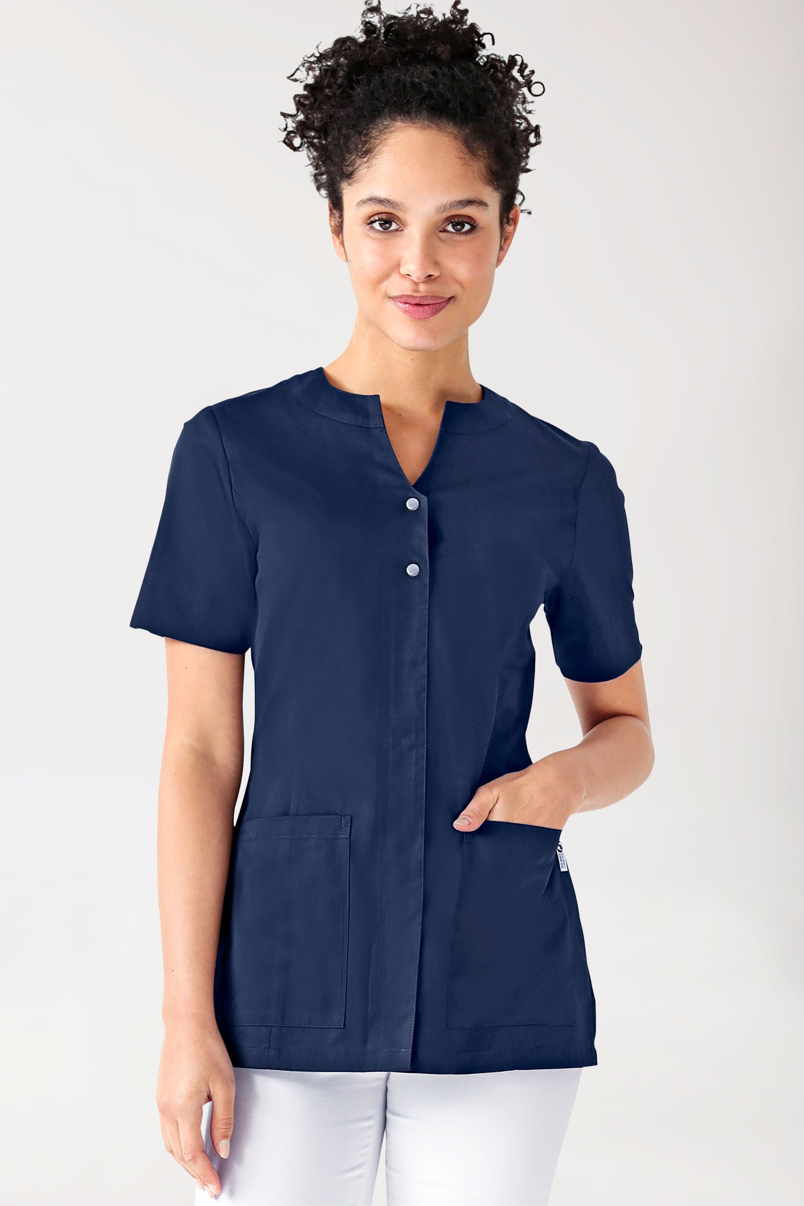 Beauty Kasack Damen - verdeckte Knopfleiste navy