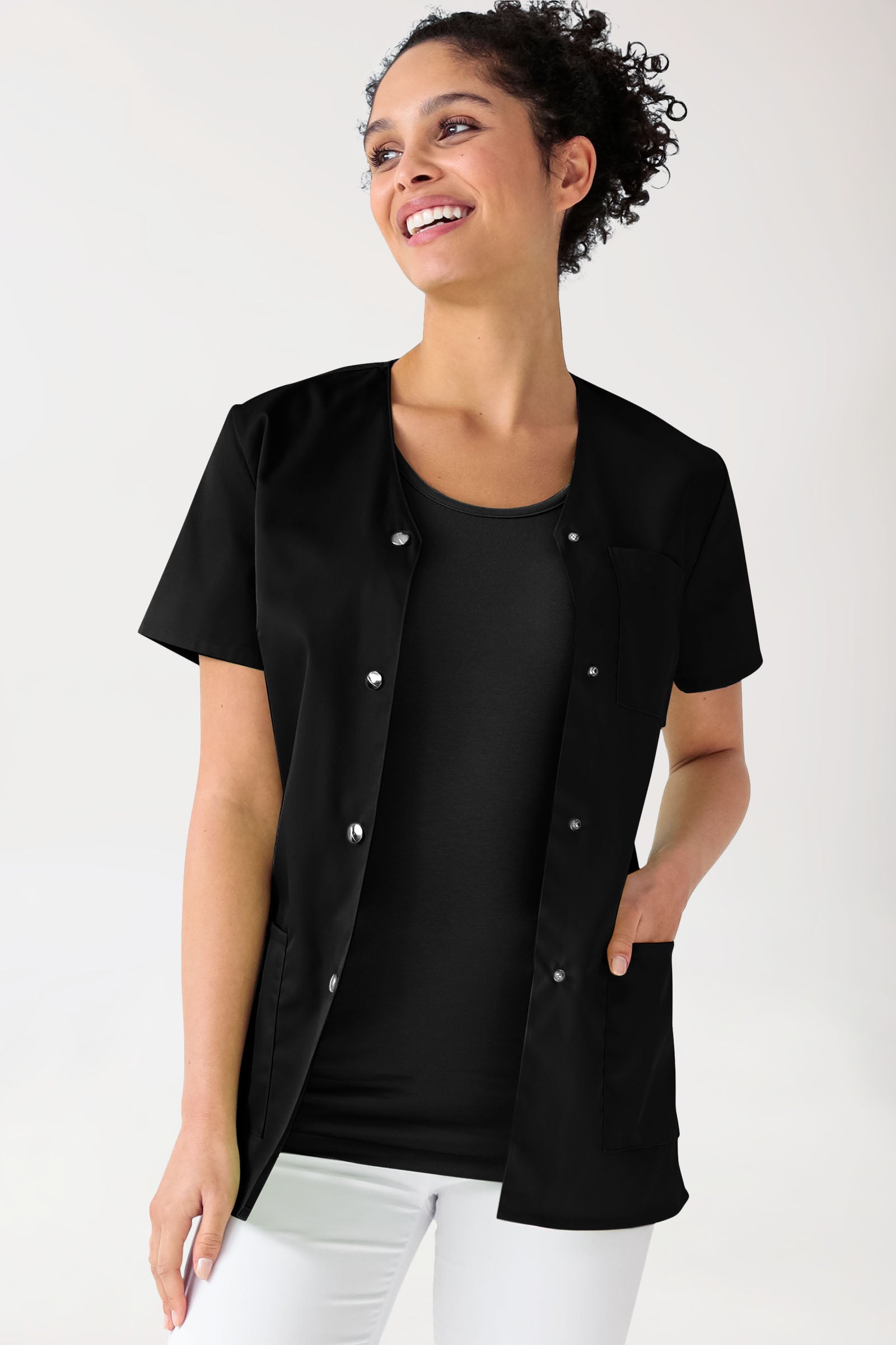 Beauty Kasack Damen - durchgeknöpft schwarz