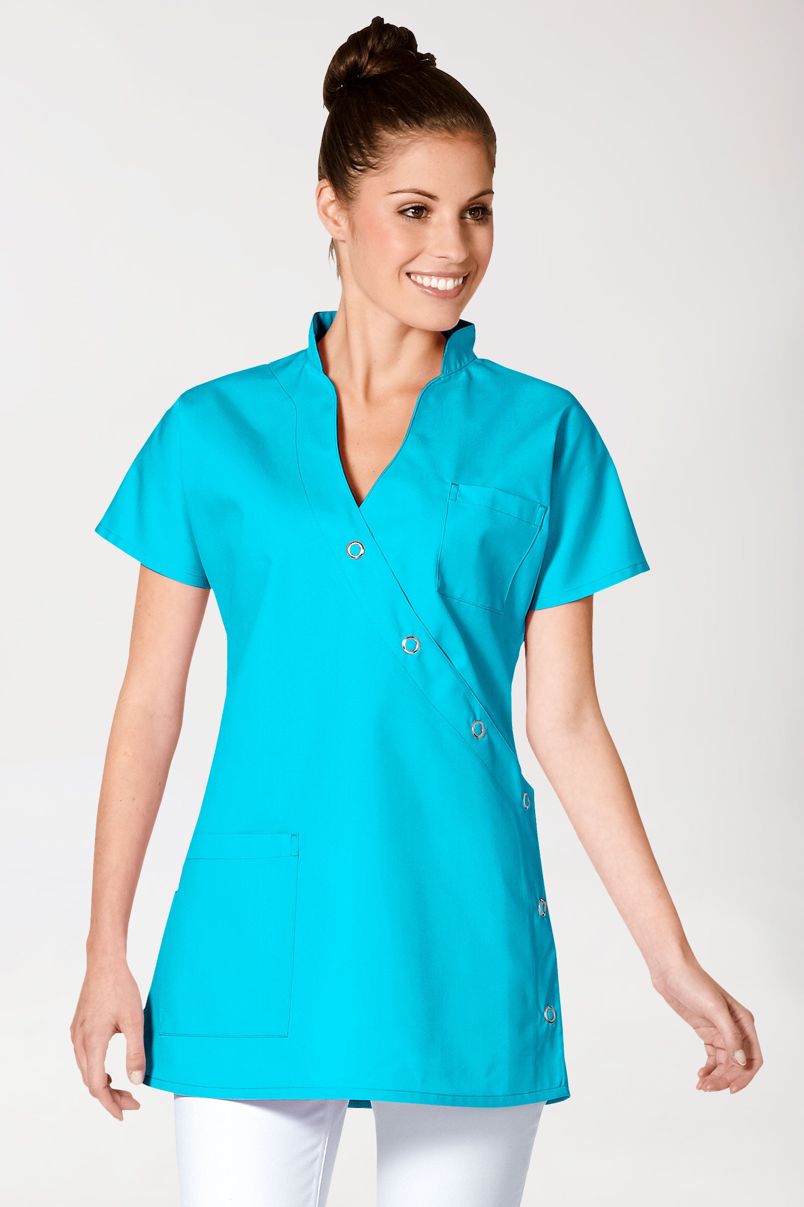 JUST STRONG Kasack Damen - Druckknopfleiste türkis