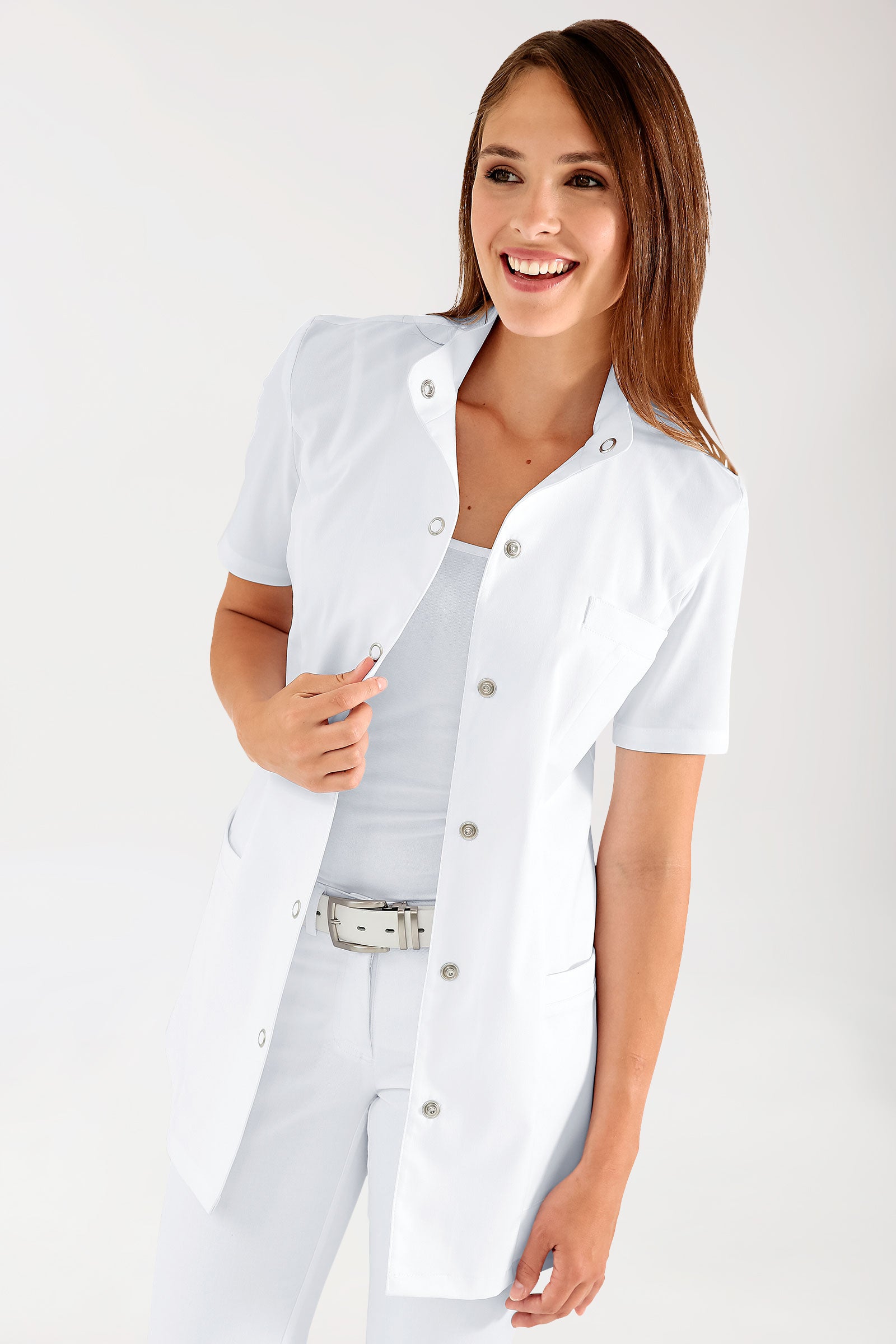 Beauty Kasack Damen - Stehkragen weiß