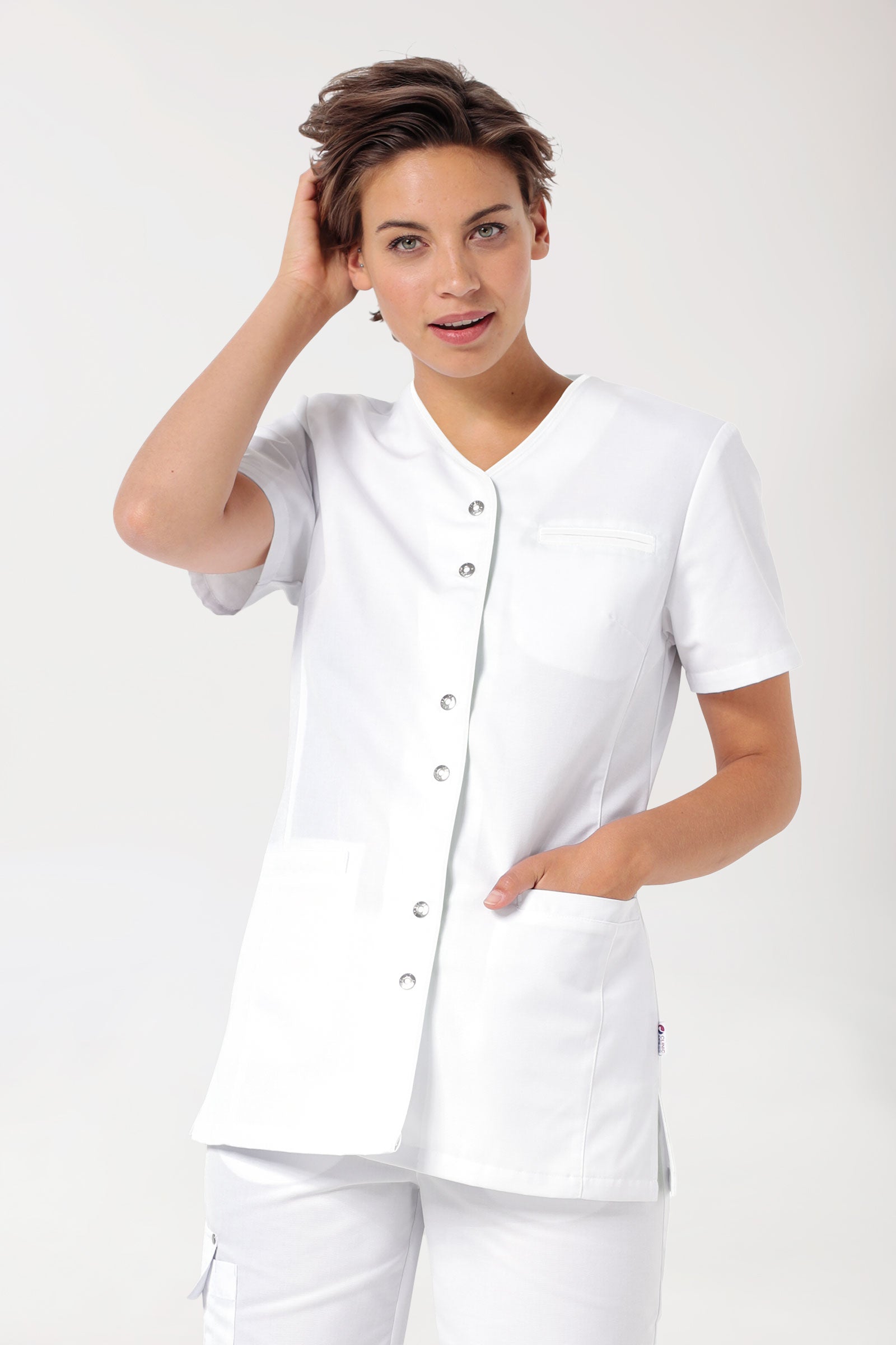 Beauty Kasack Damen - Druckknopfleiste weiß