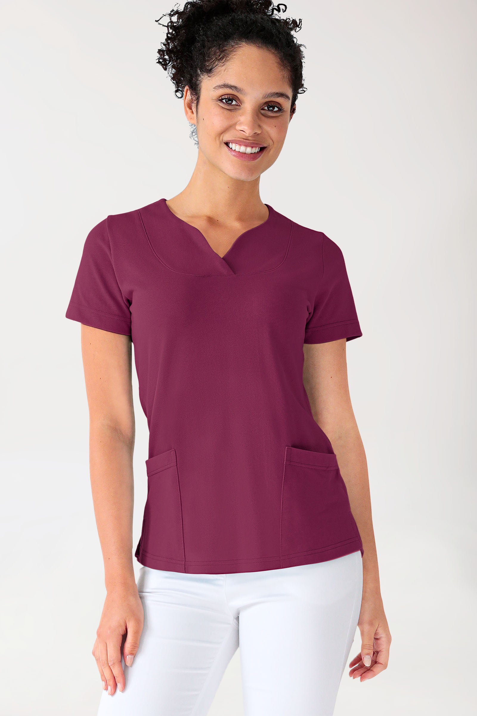 Piqué Longshirt Damen - diagonaler Ausschnitt berry