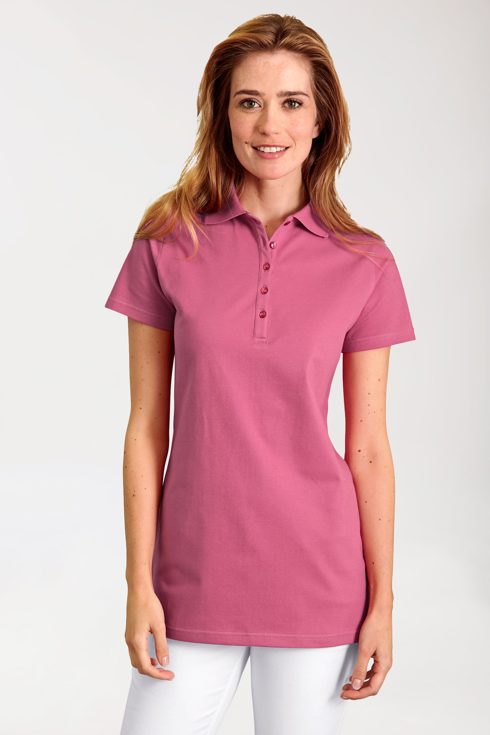 Stretch Longshirt Damen - Polokragen rosenholz