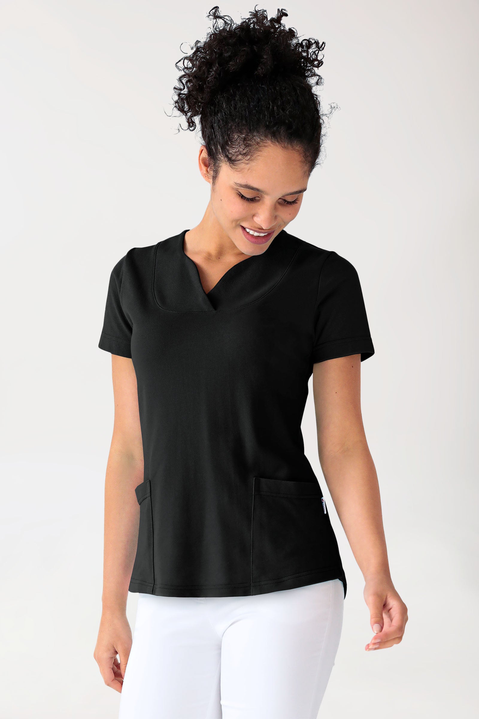 Piqué Longshirt Damen - diagonaler Ausschnitt schwarz