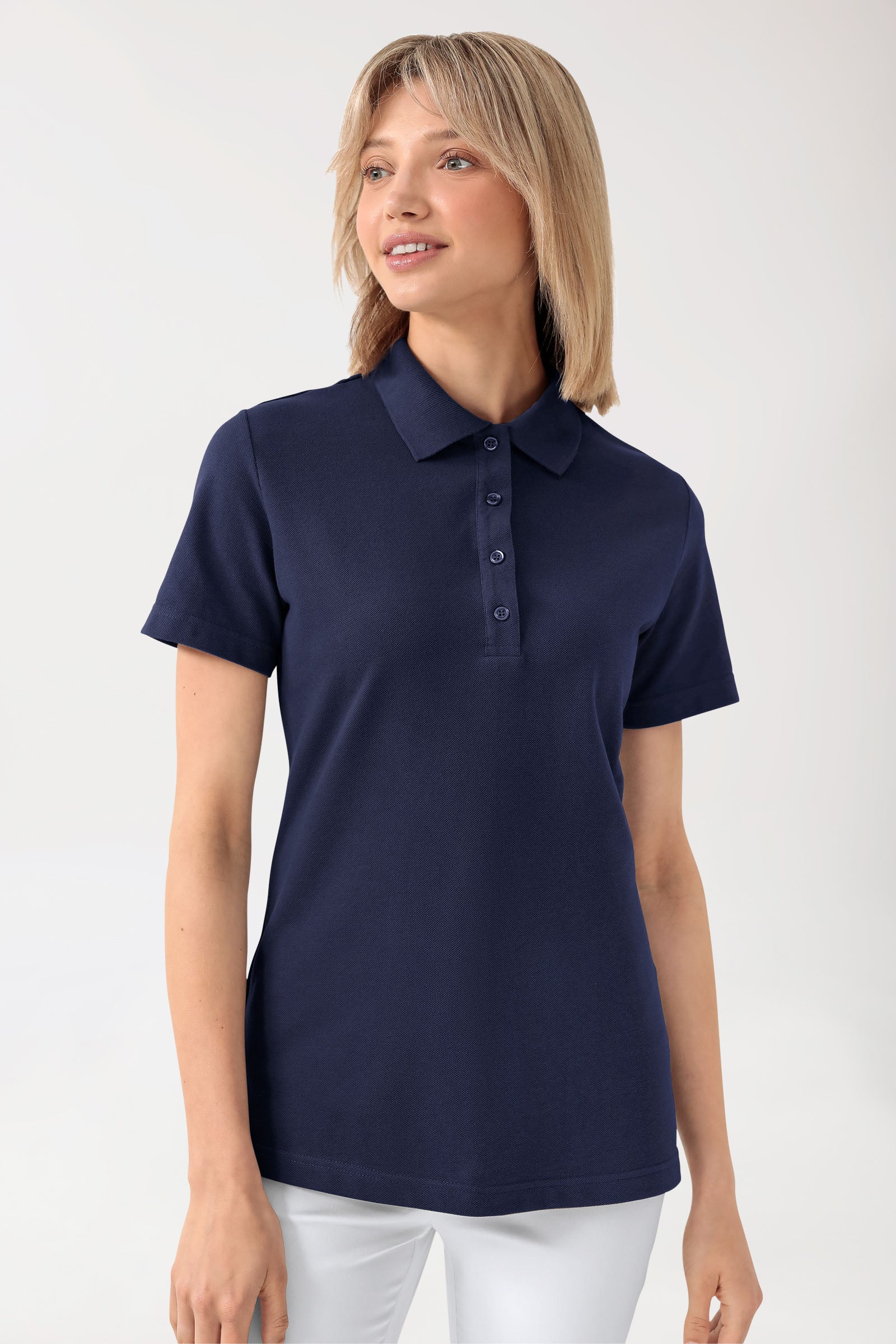 CORE Shirt Damen - Polokragen navy, Vorderansicht 