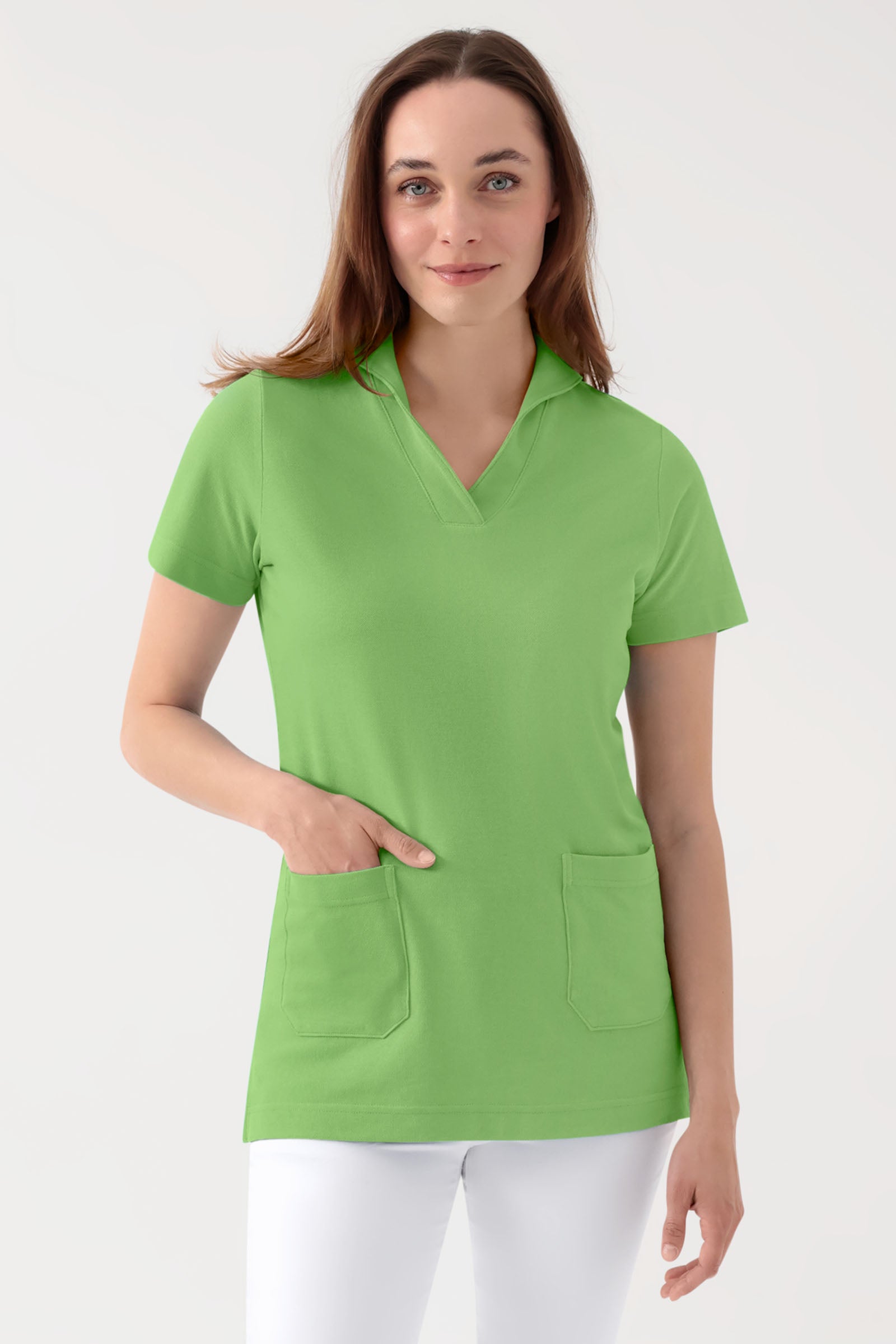 COMFY FLEX Stretch Schlupfkasack Damen - Schalkragen apfelgrün