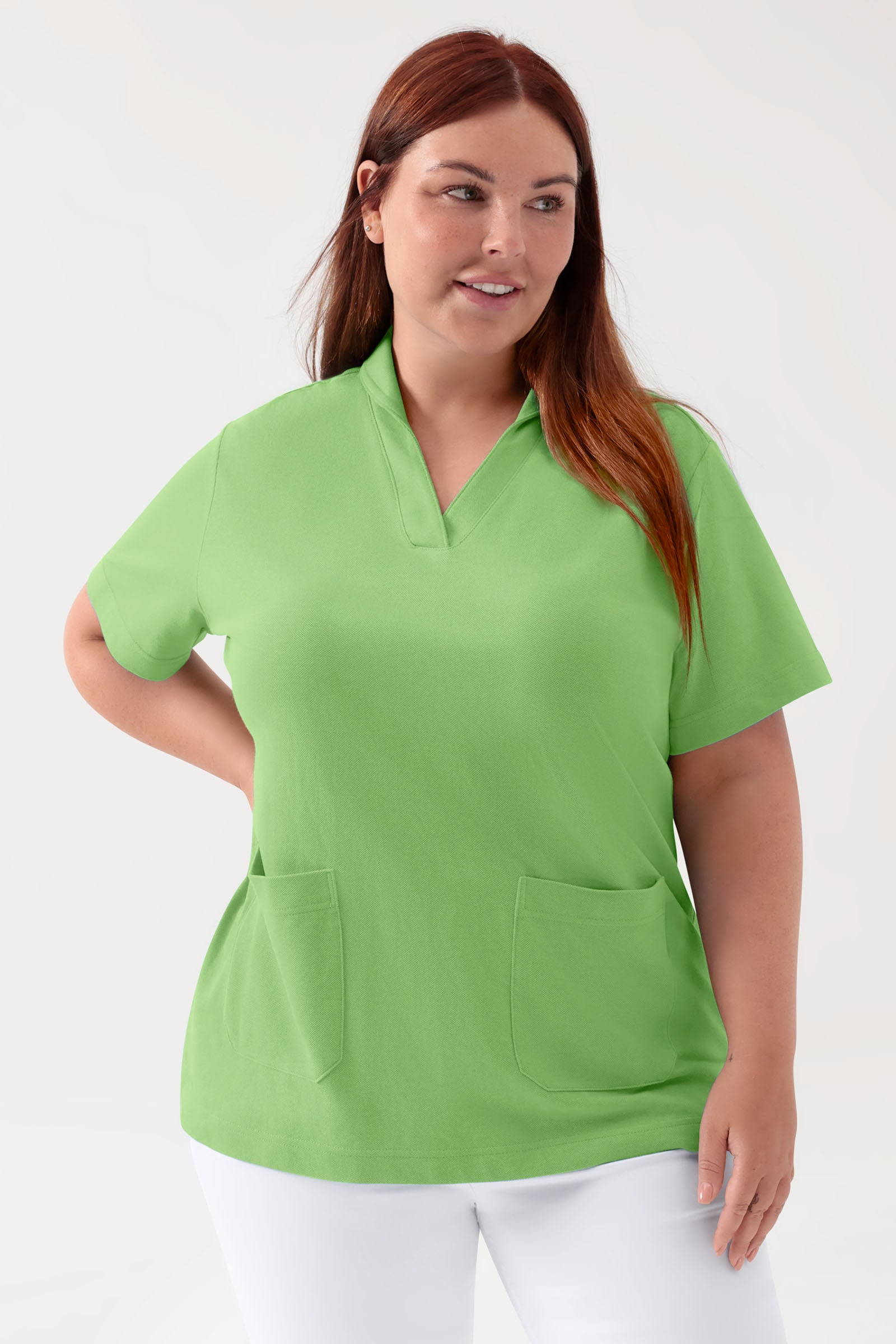 COMFY FLEX Stretch Schlupfkasack Damen - Schalkragen apfelgrün