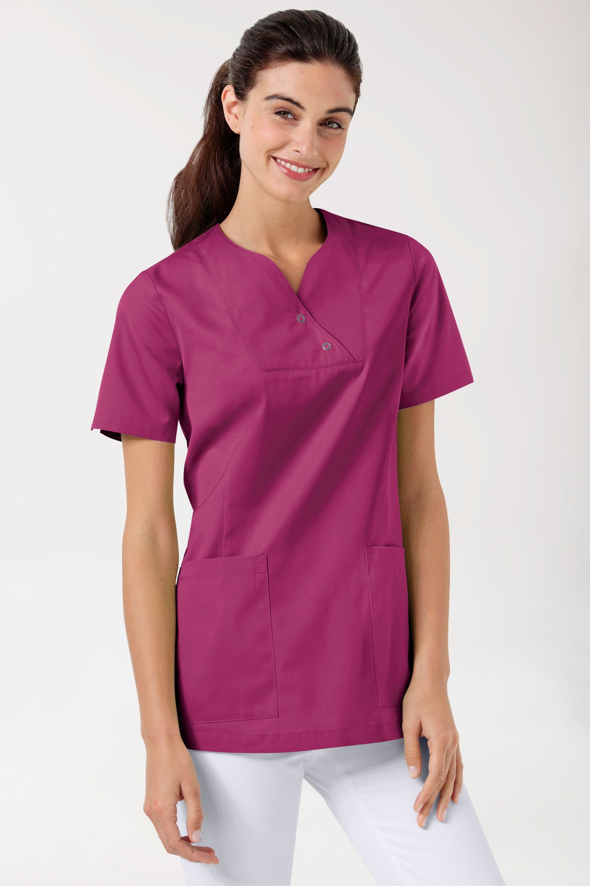 CORE Schlupfkasack Damen curved fit - mit Druckknöpfen berry, Vorderansicht 