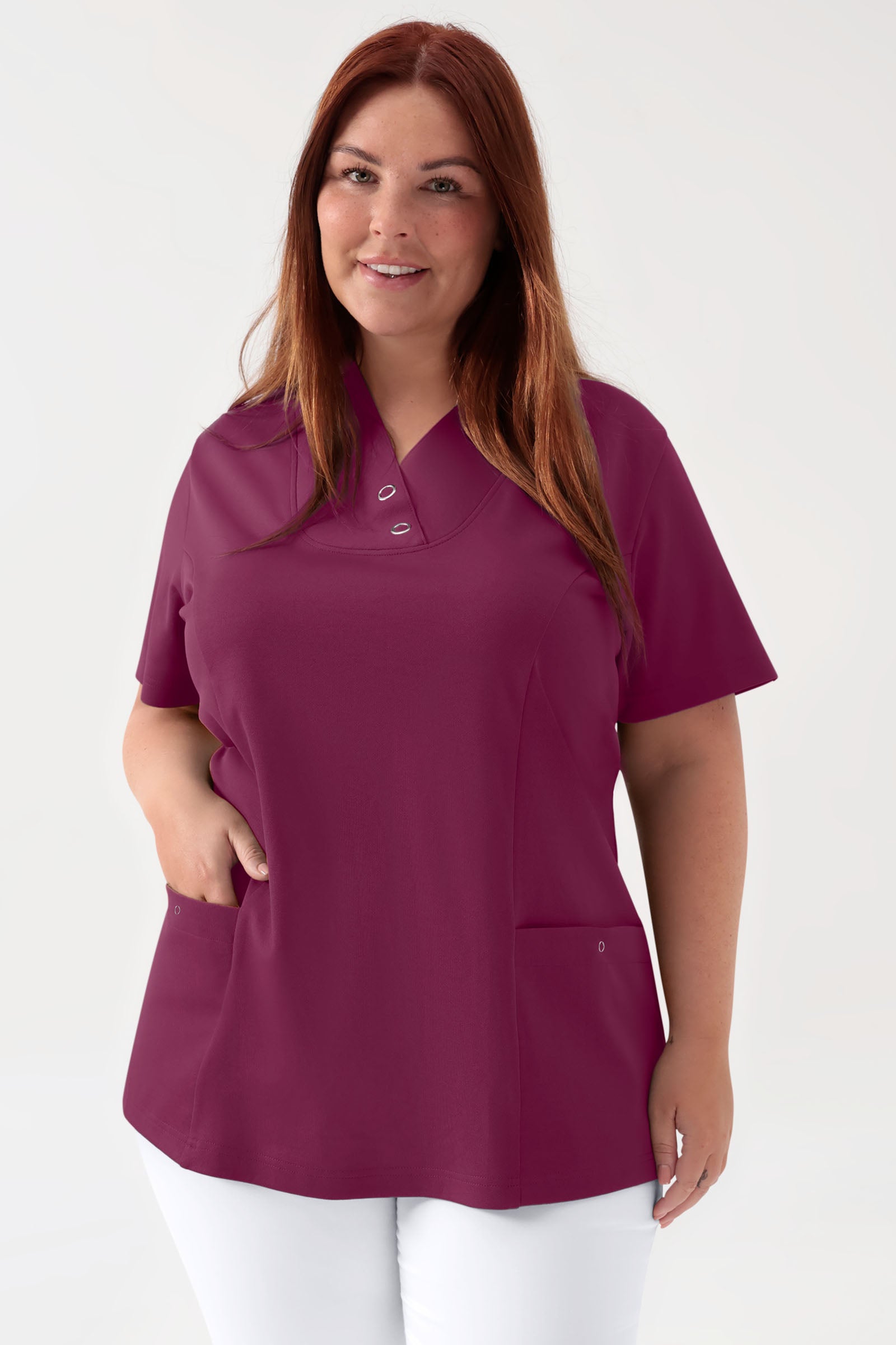 COMFY FLEX Stretch Schlupfkasack Damen - mit Druckknöpfen berry