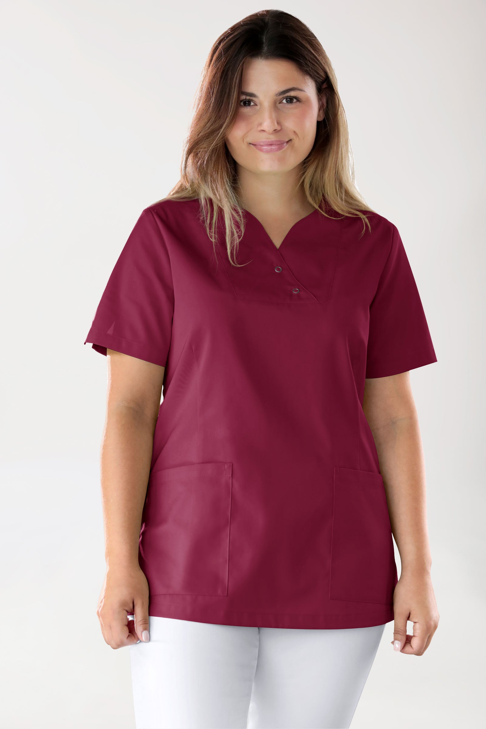 CORE Schlupfkasack Damen curved fit - mit Druckknöpfen bordeaux