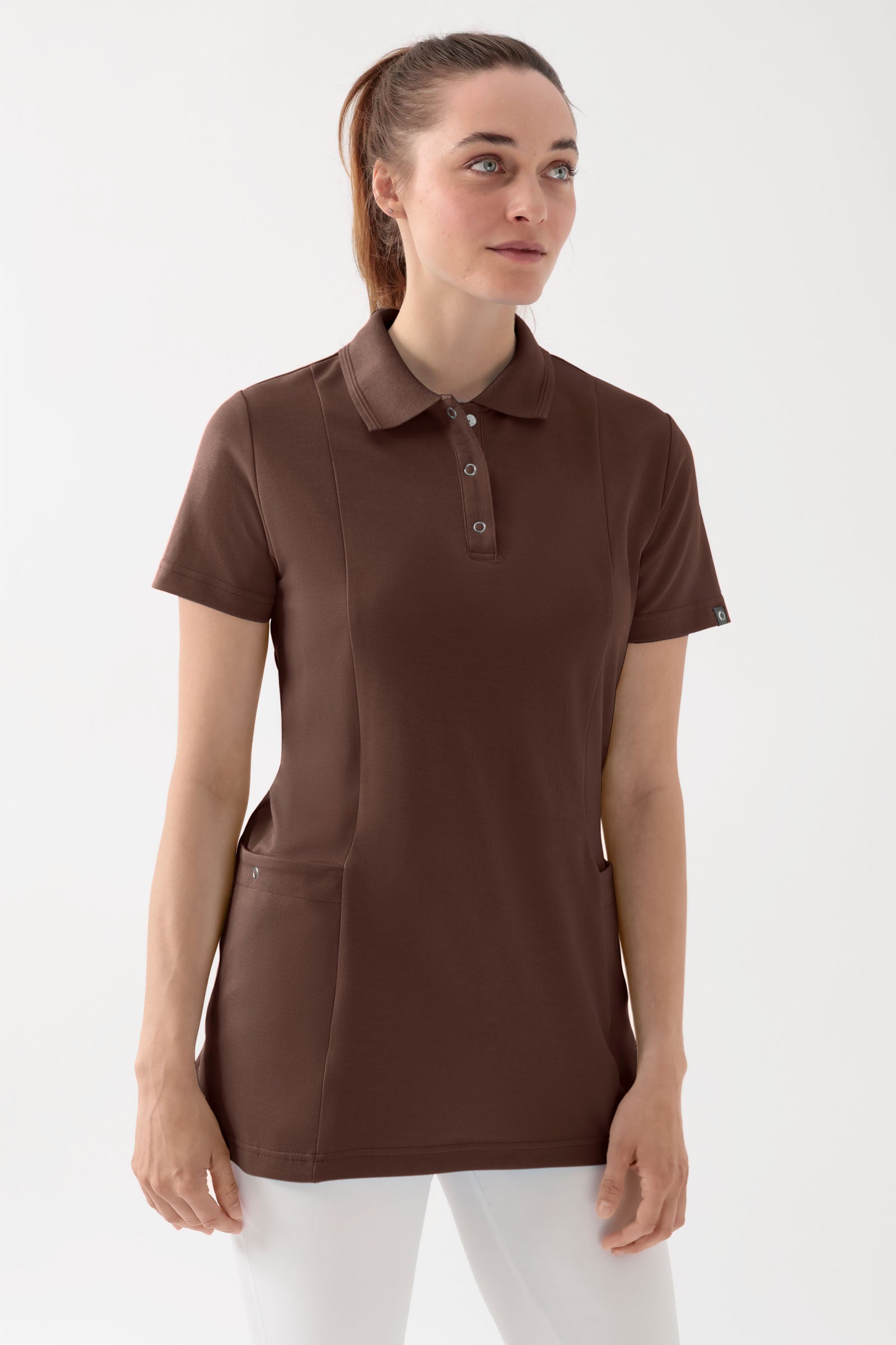 COMFY FLEX Stretch Schlupfkasack Damen - Polokragen coffee