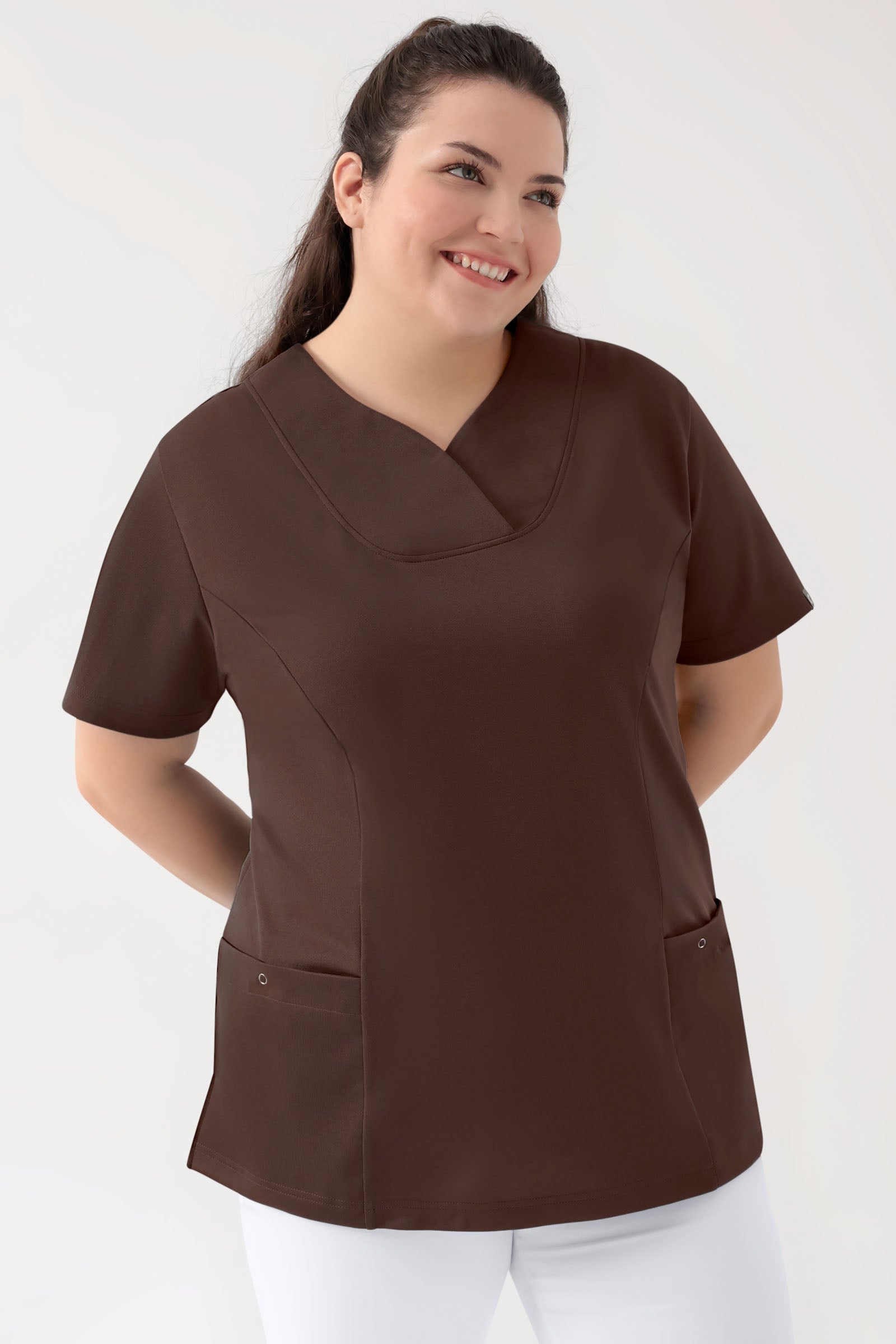 COMFY FLEX Stretch Schlupfkasack Damen - Herzausschnitt coffee, Vorderansicht 