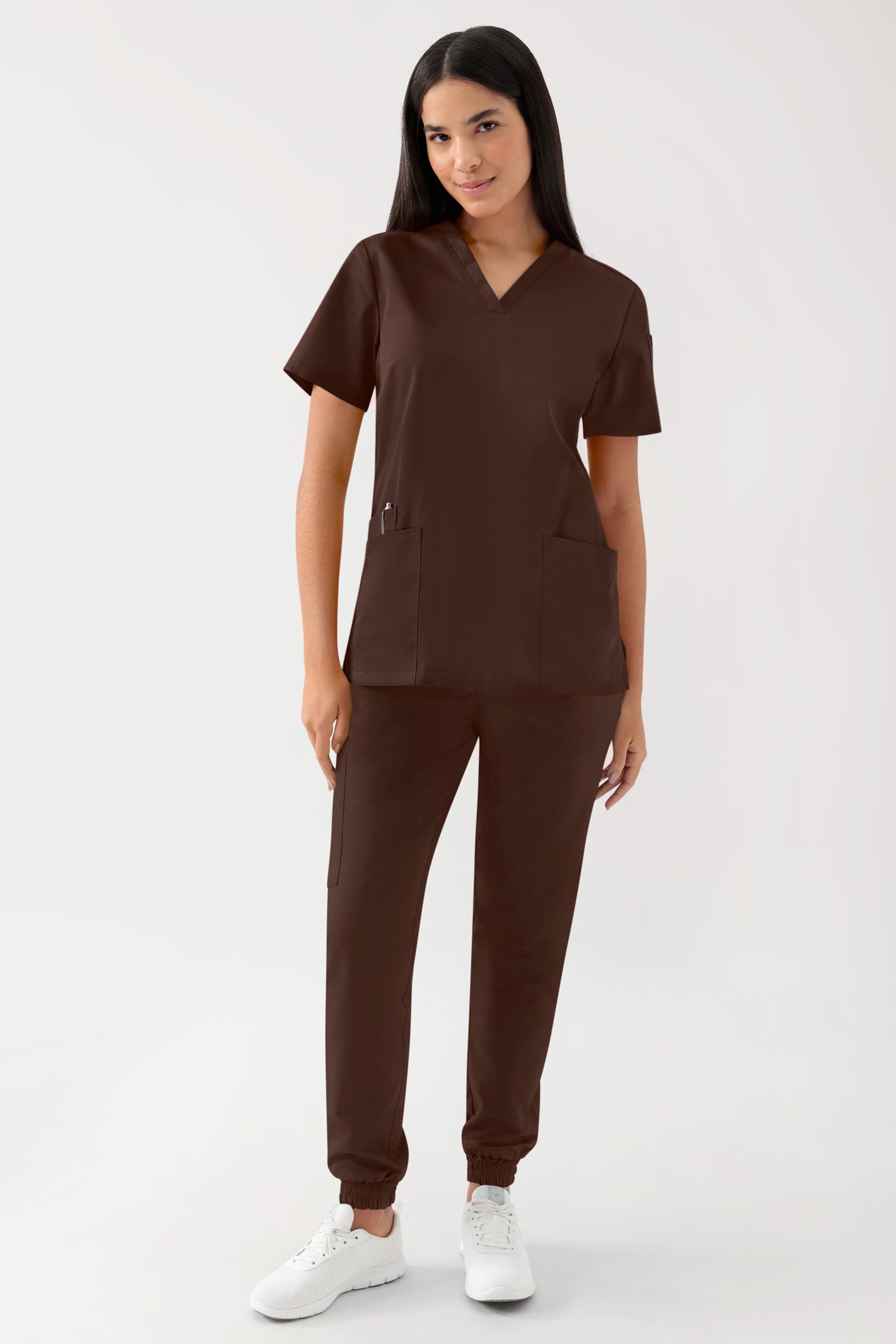 GREEN Stretch Schlupfkasack Damen - V-Ausschnitt coffee