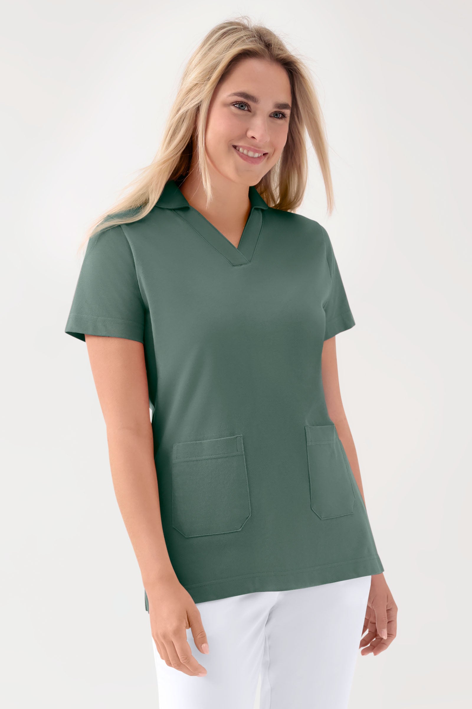 COMFY FLEX Stretch Schlupfkasack Damen - Schalkragen dunkelgrün