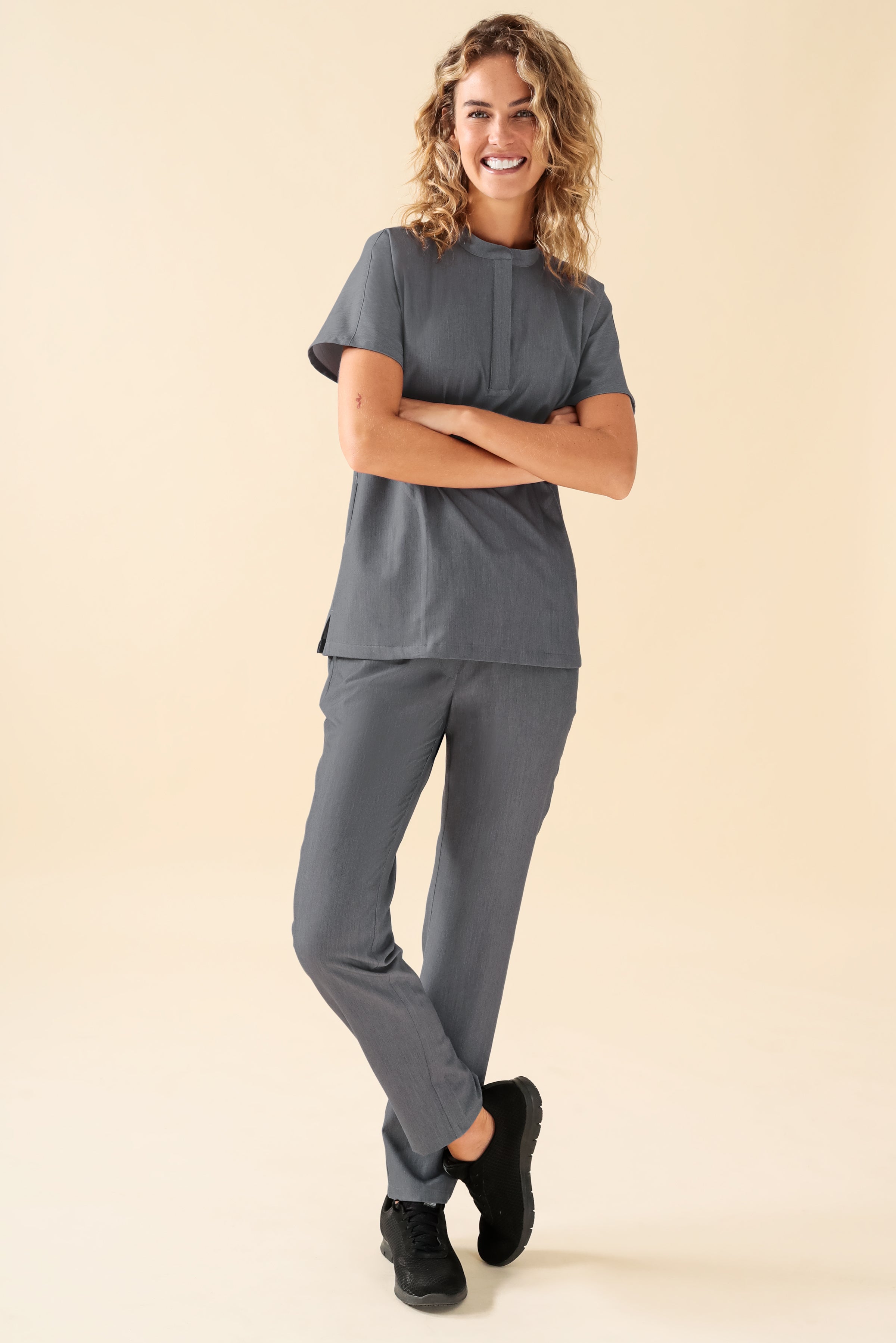 KAERE Schlupfkasack Damen - Stehkragen grau melange