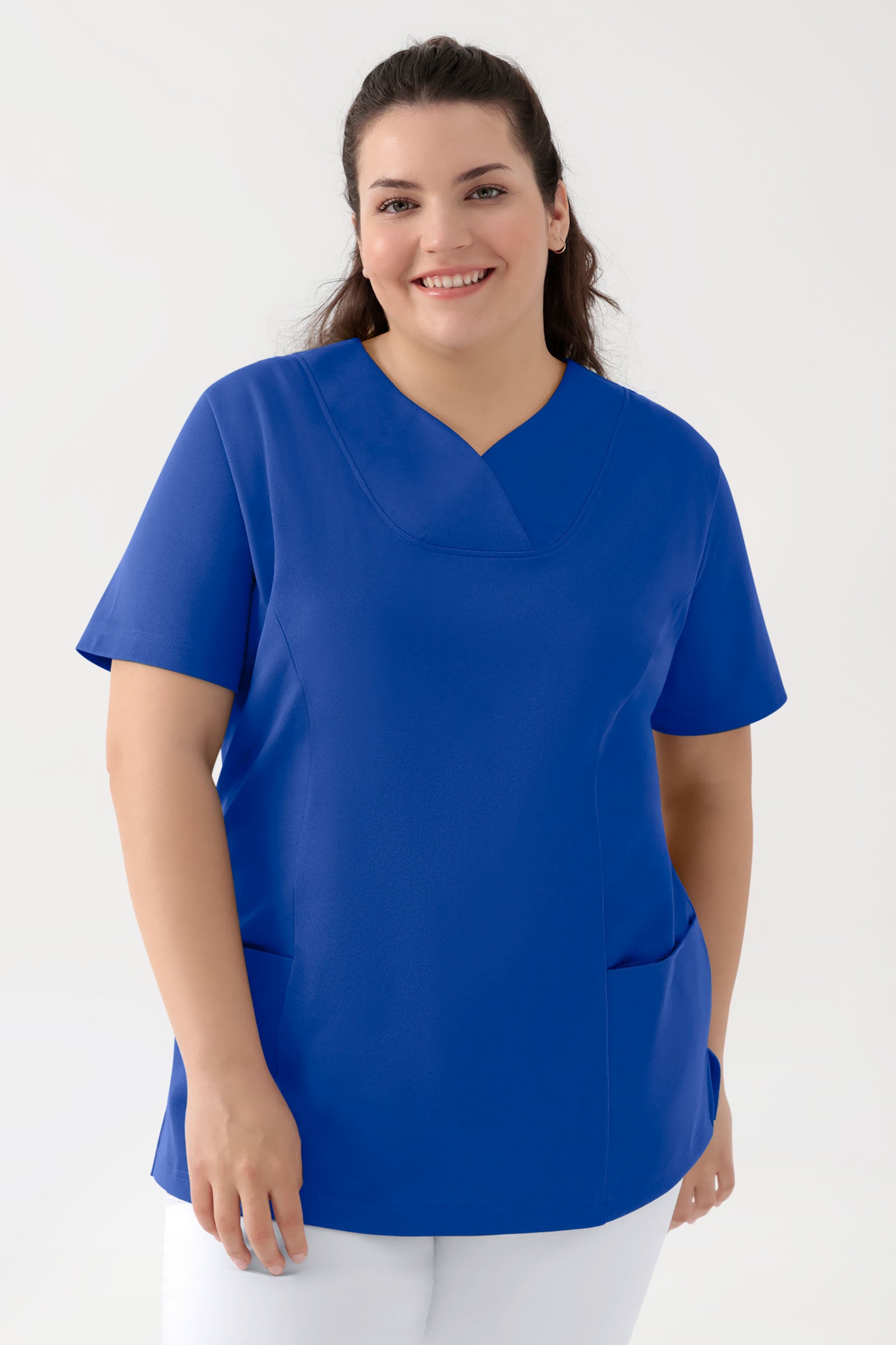 COMFY FLEX Stretch Schlupfkasack Damen - Herzausschnitt königsblau, Vorderansicht 
