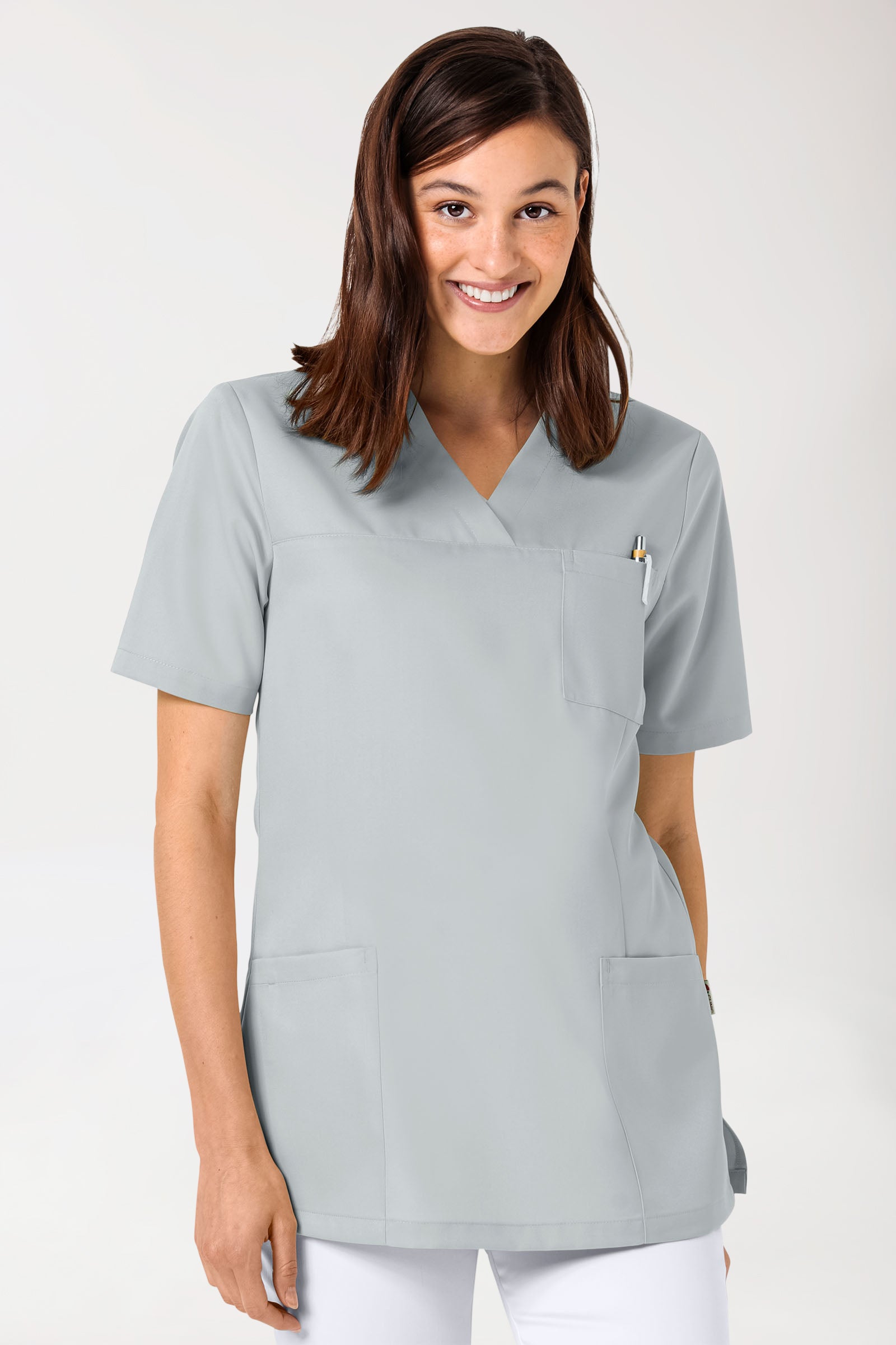 GREEN Schlupfkasack Damen - V-Ausschnitt perlgrau