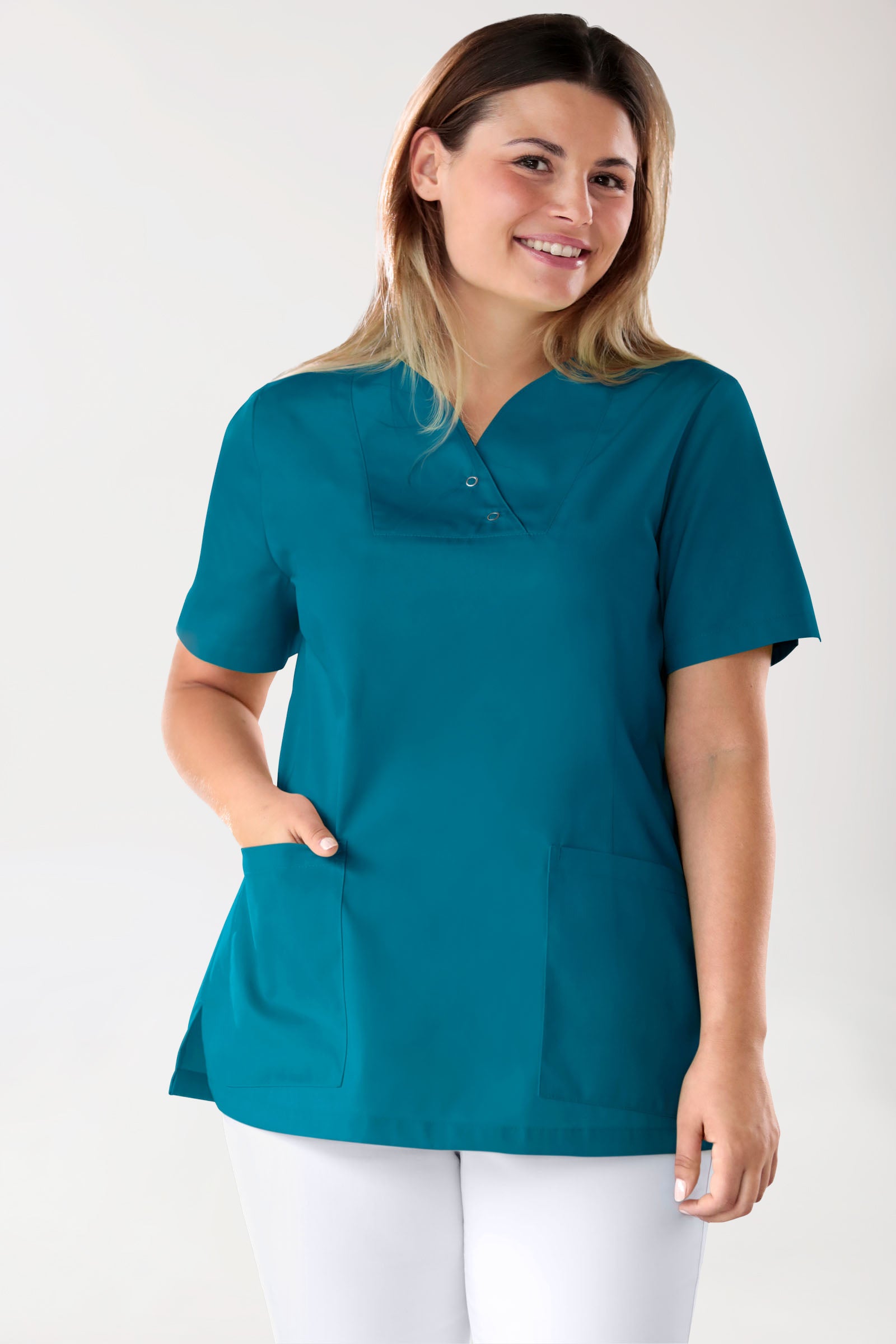 CORE Schlupfkasack Damen curved fit - mit Druckknöpfen petrol