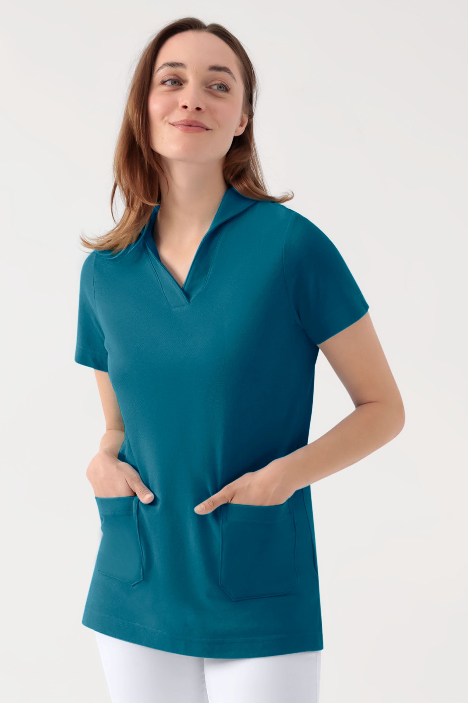 COMFY FLEX Stretch Schlupfkasack Damen - Schalkragen petrol