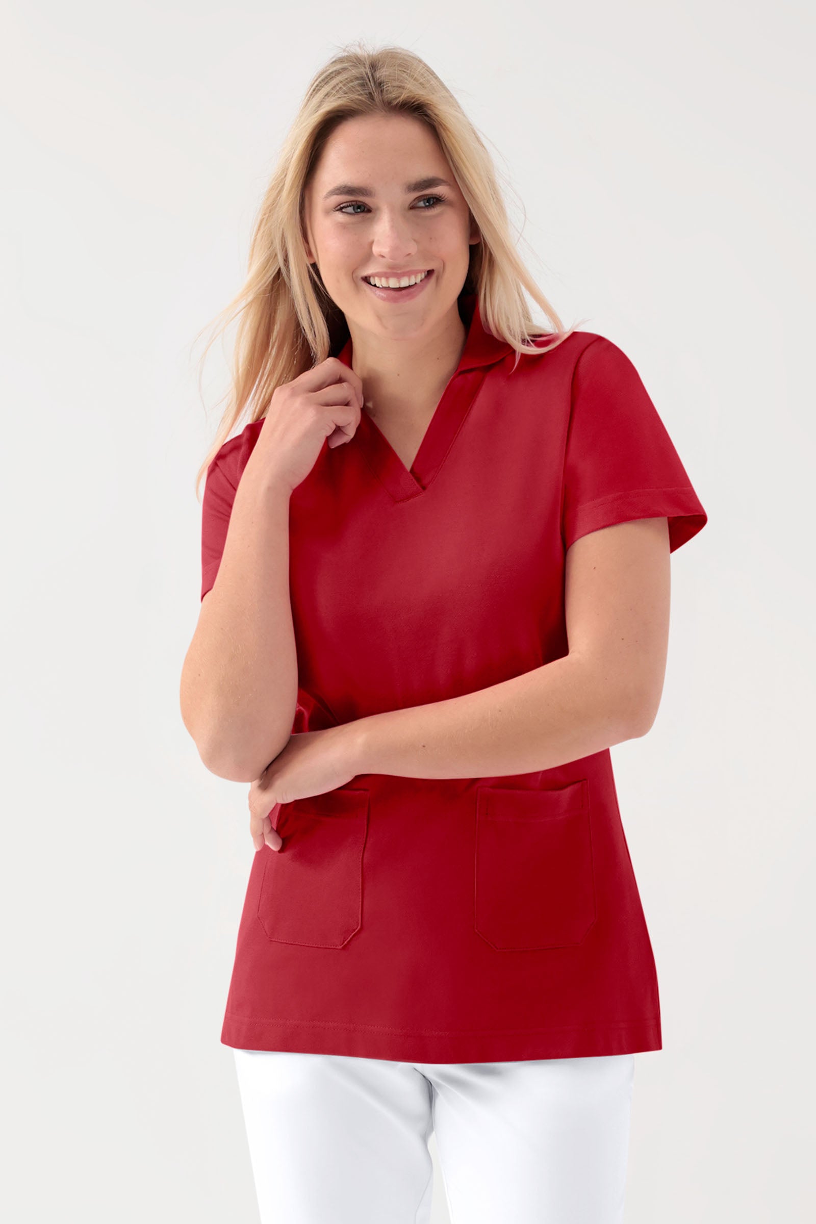 COMFY FLEX Stretch Schlupfkasack Damen - Schalkragen rot