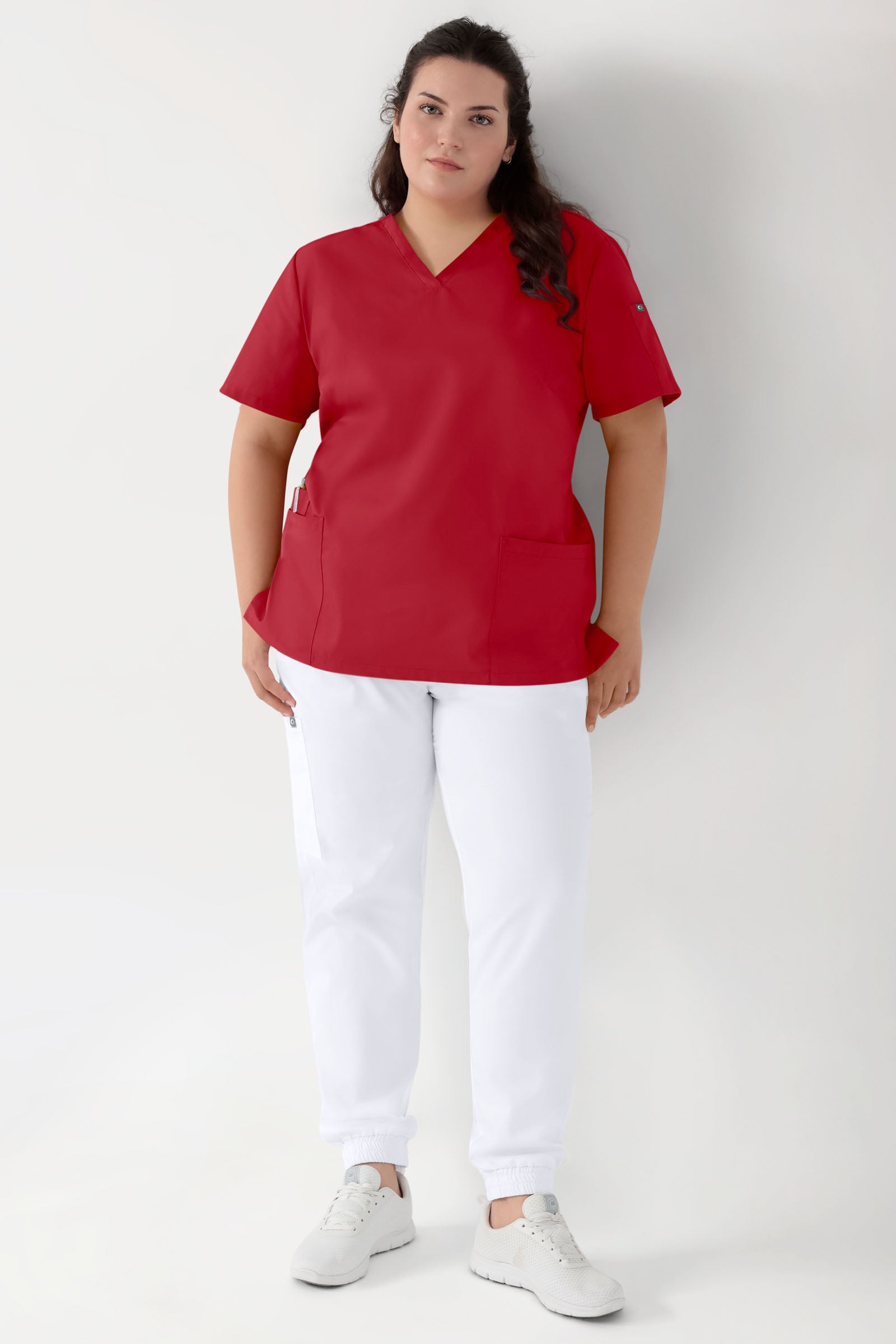 GREEN Stretch Schlupfkasack Damen - V-Ausschnitt rot