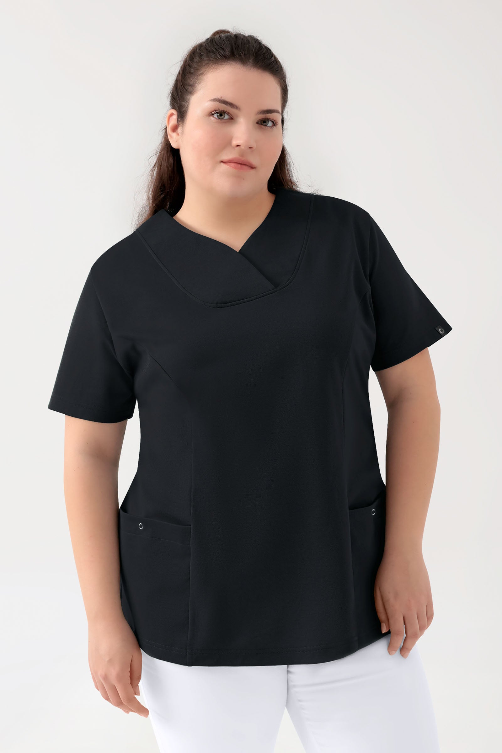 COMFY FLEX Stretch Schlupfkasack Damen - Herzausschnitt schwarz, Vorderansicht 