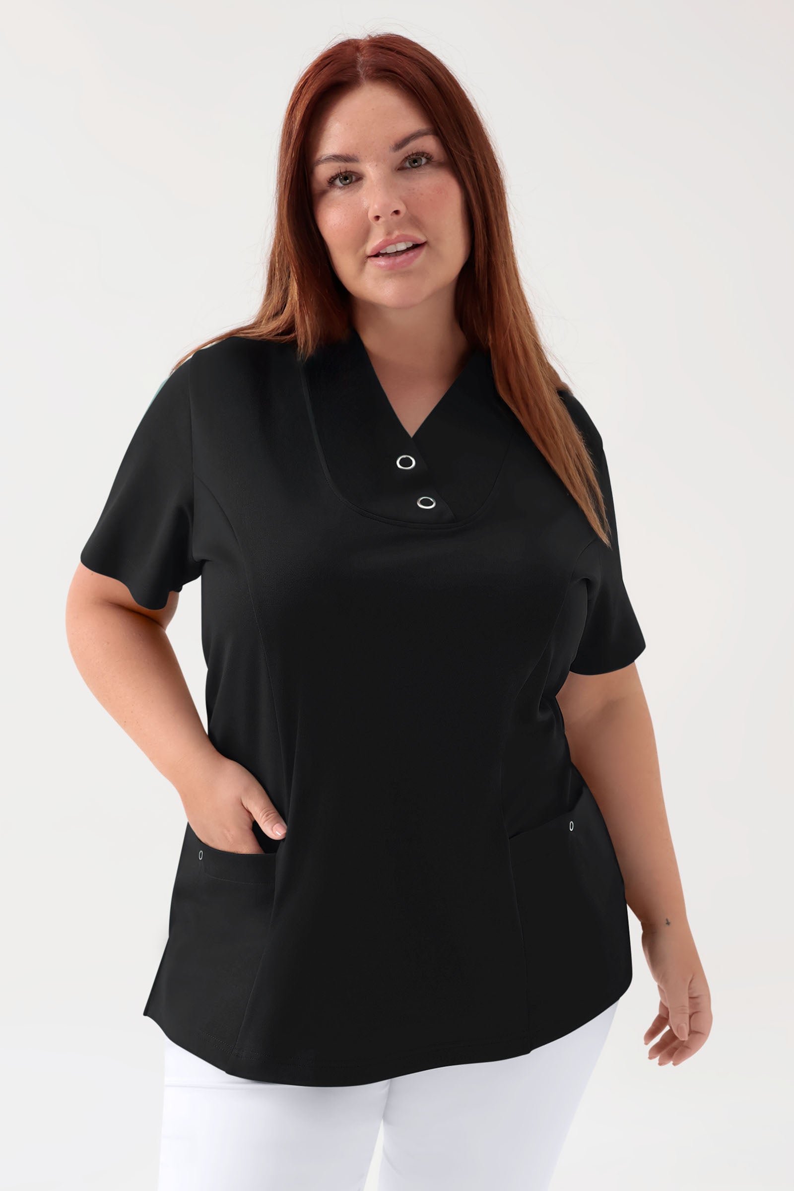 COMFY FLEX Stretch Schlupfkasack Damen - mit Druckknöpfen schwarz