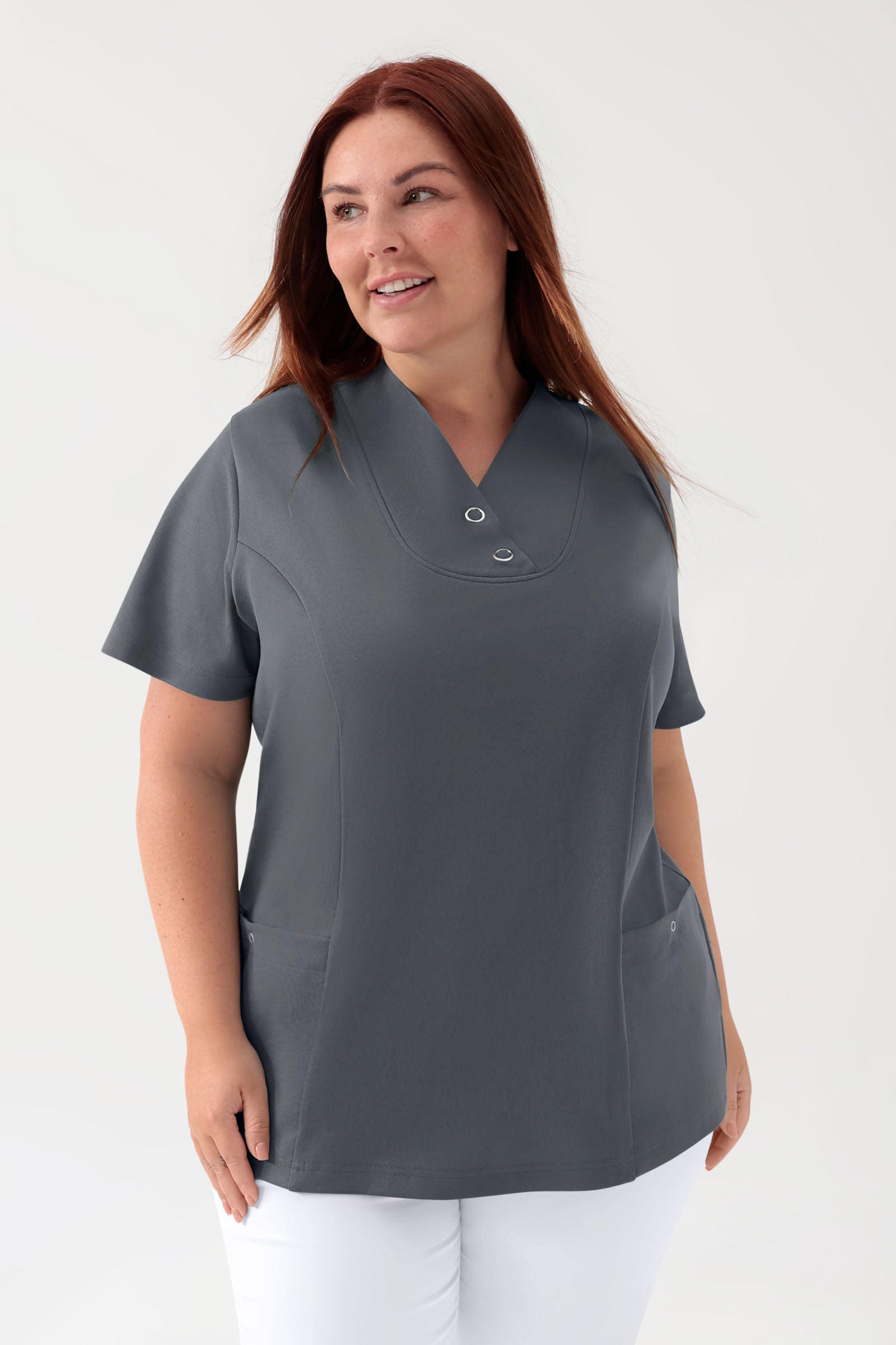 COMFY FLEX Stretch Schlupfkasack Damen - mit Druckknöpfen steingrau